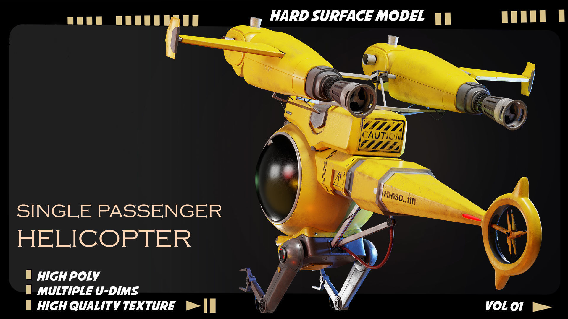 Single passenger helicopter hard surface 3D model_6
