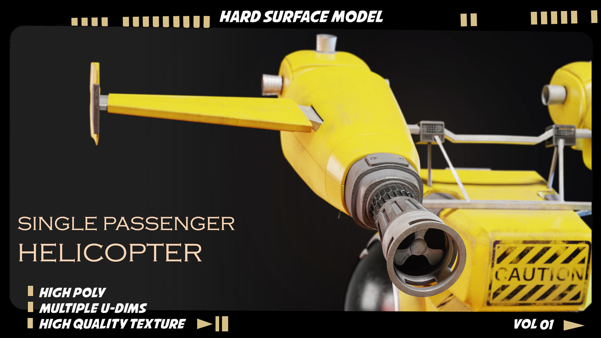 Single passenger helicopter hard surface 3D model_5