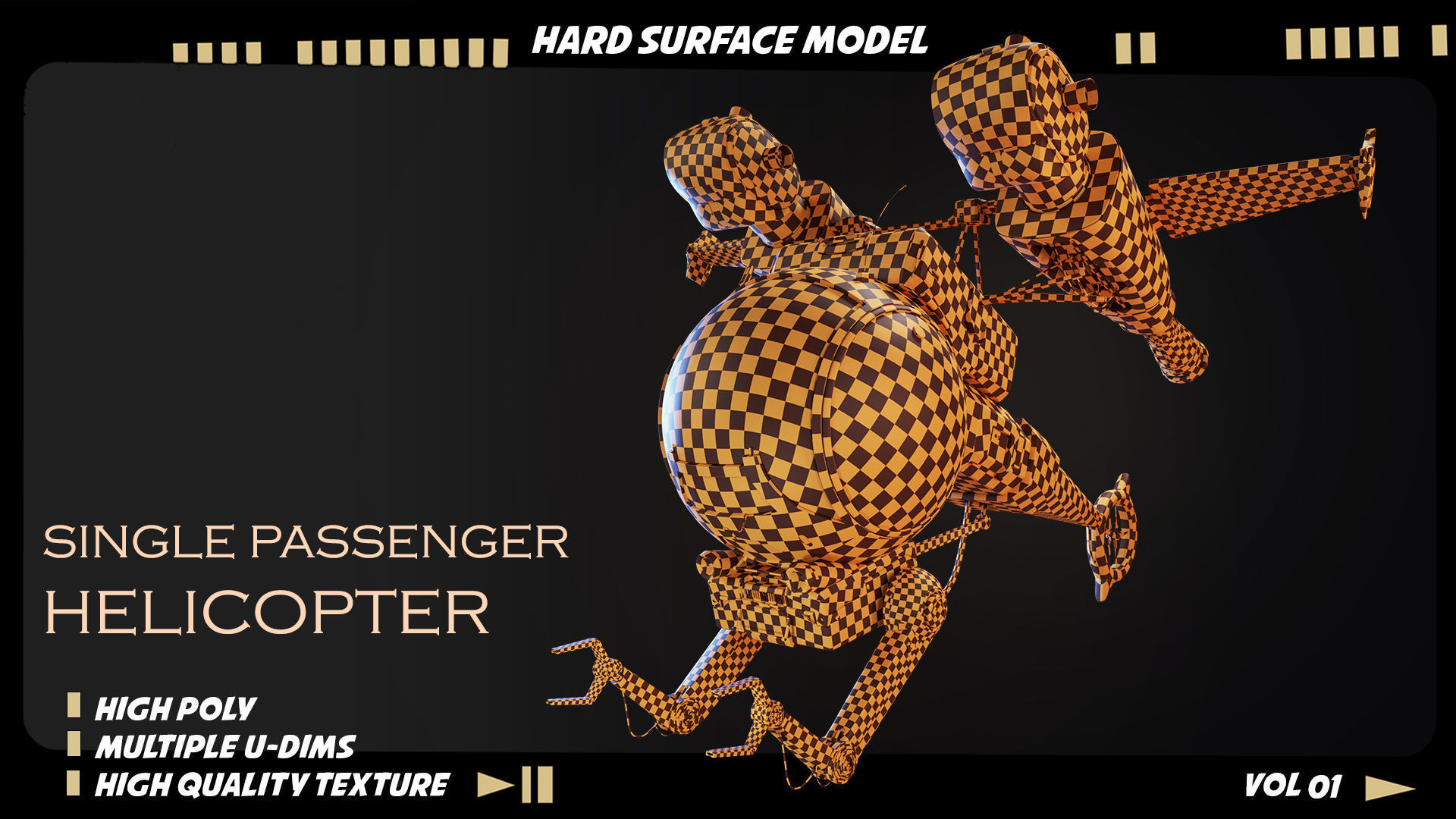 Single passenger helicopter hard surface 3D model_7