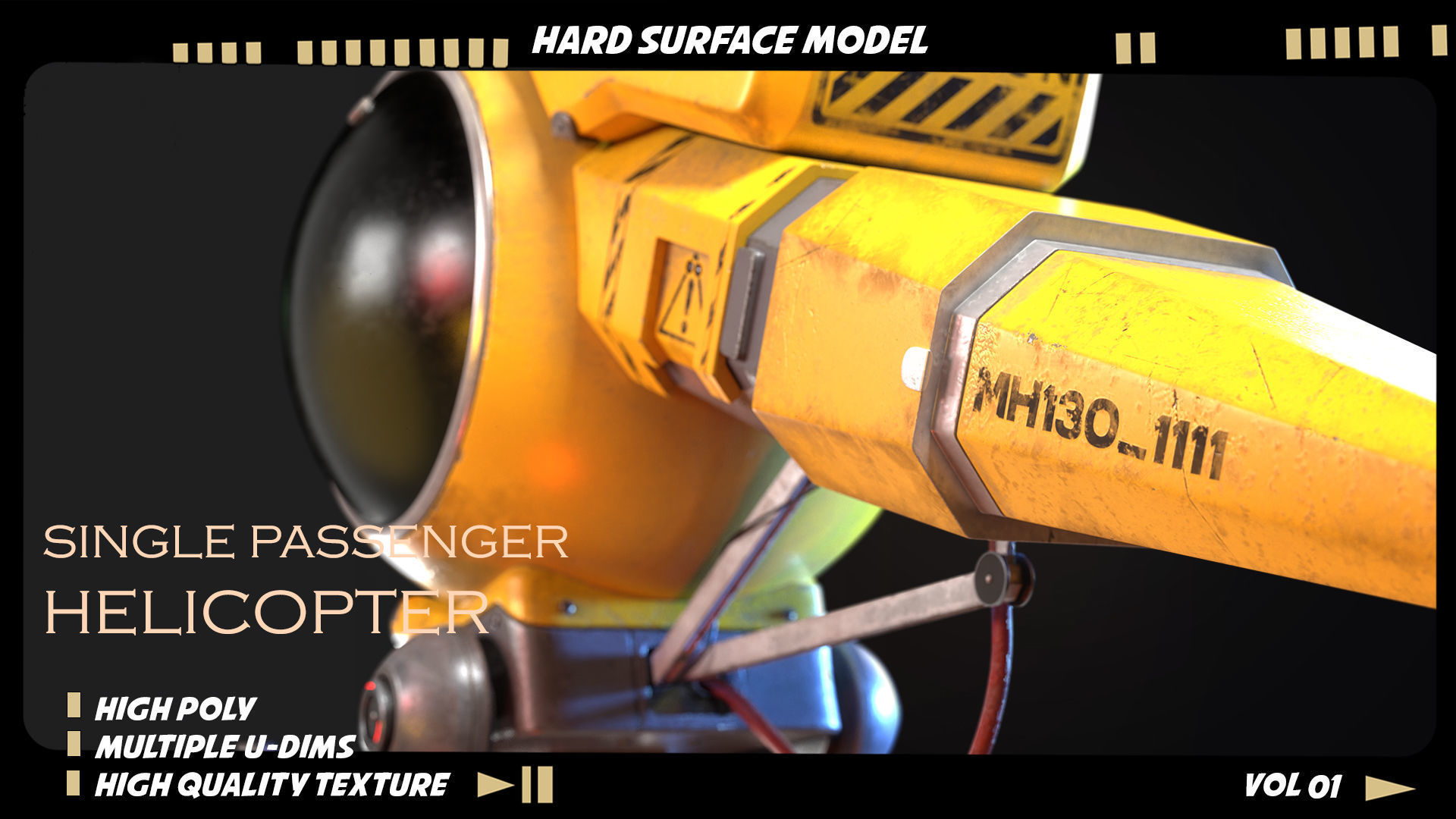 Single passenger helicopter hard surface 3D model_4
