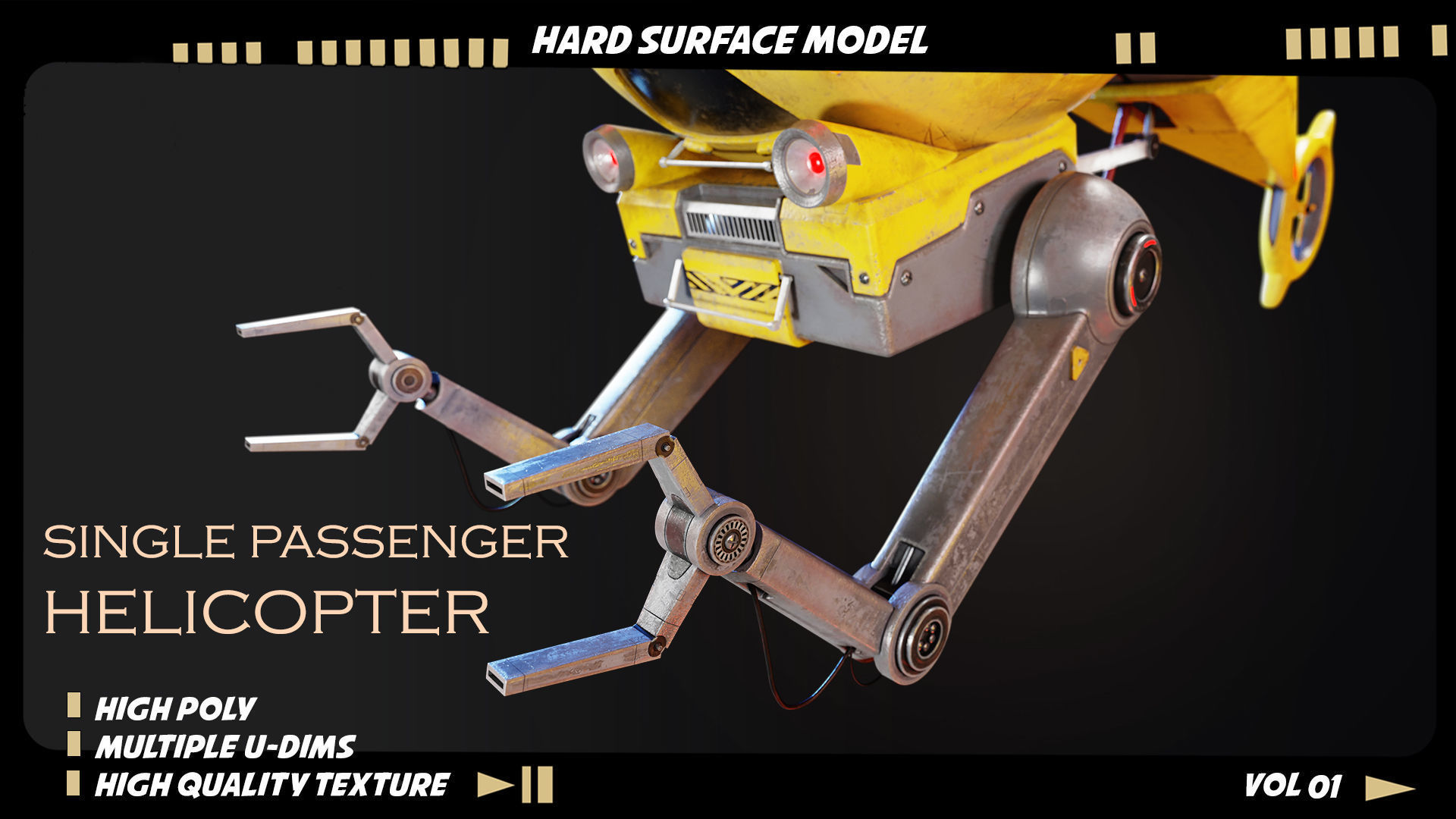 Single passenger helicopter hard surface 3D model_2