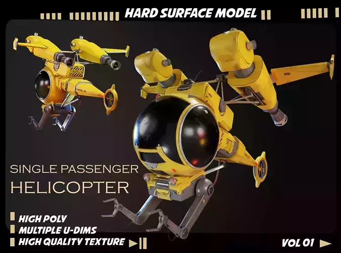Single passenger helicopter hard surface 3D model