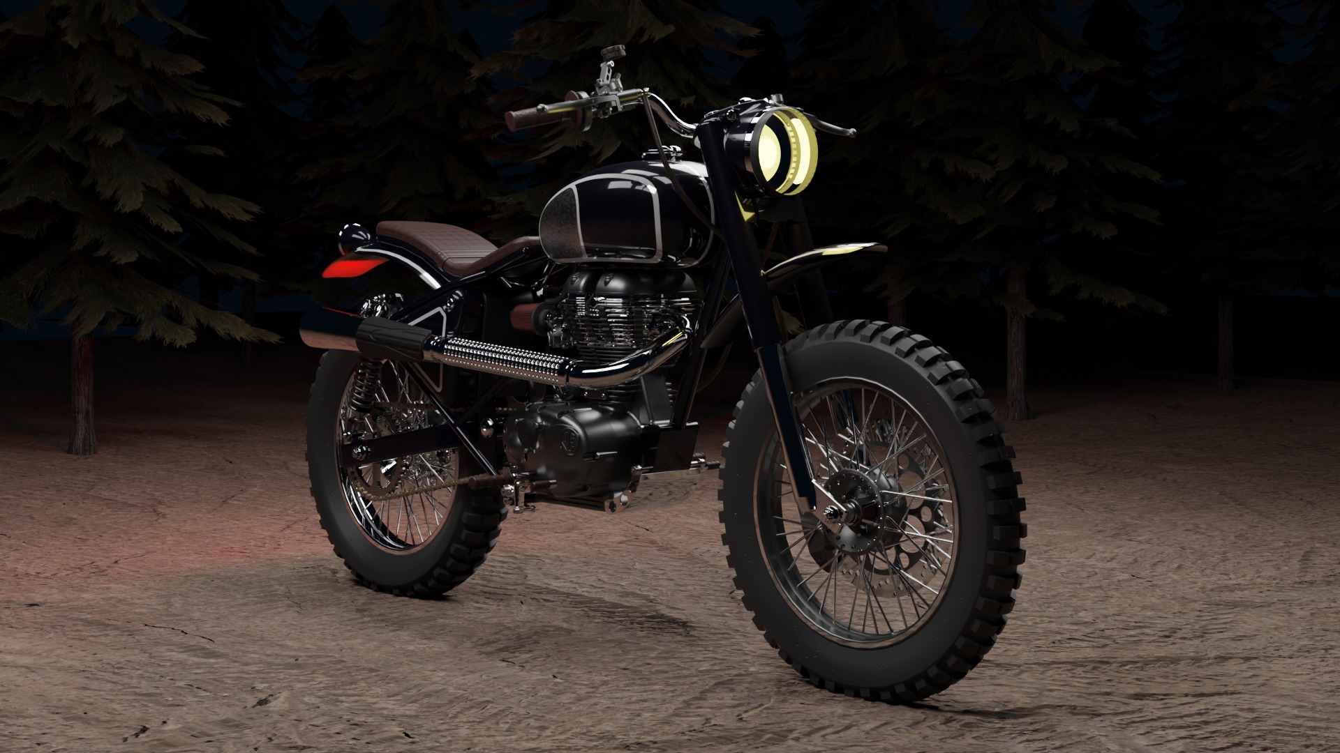 Custom Royal Enfield Scrambler Low-poly 3D model_1