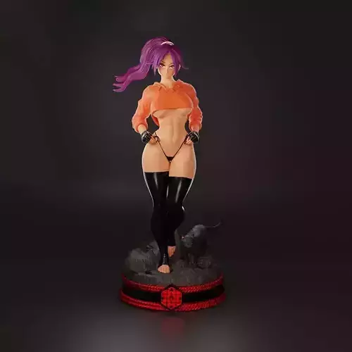 Sexy Yoruichi Shihoin with Cat Statue 3D Print Model 3D print model