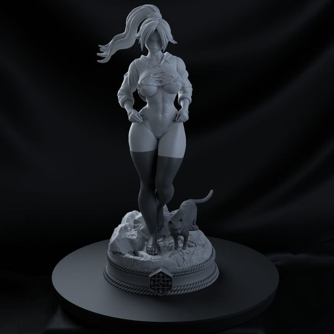 Sexy Yoruichi Shihoin with Cat Statue 3D Print Model 3D print model_5