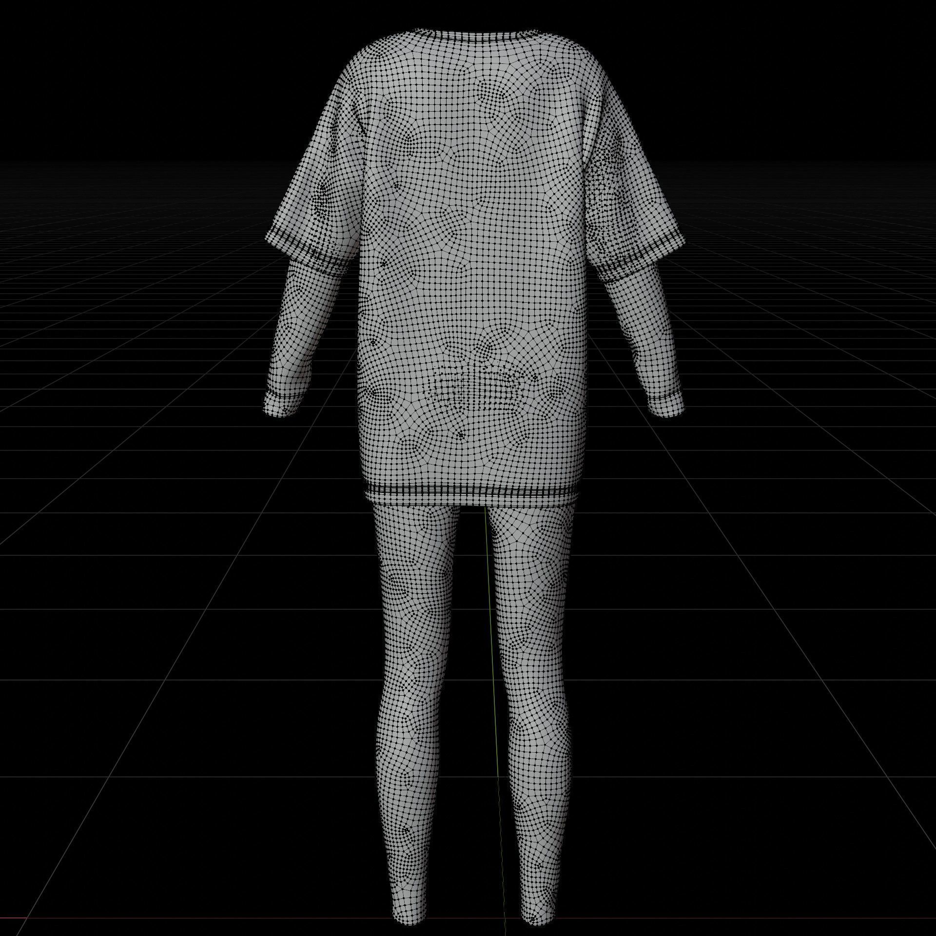 Oversized T-Shirt and Leggings Goth Outfit - White and Black ... 3D model_22