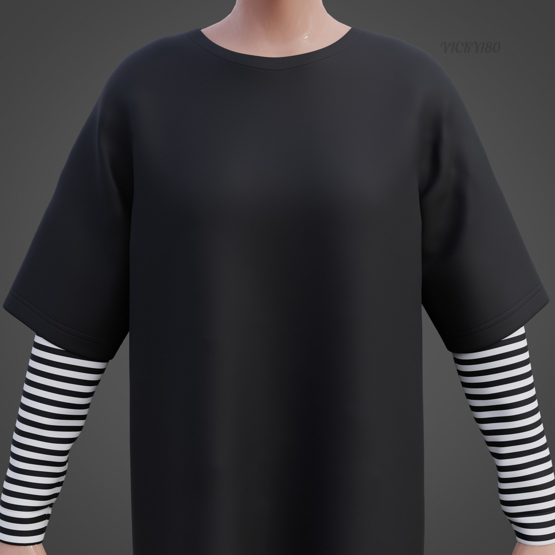 Oversized T-Shirt and Leggings Goth Outfit - White and Black ... 3D model_15