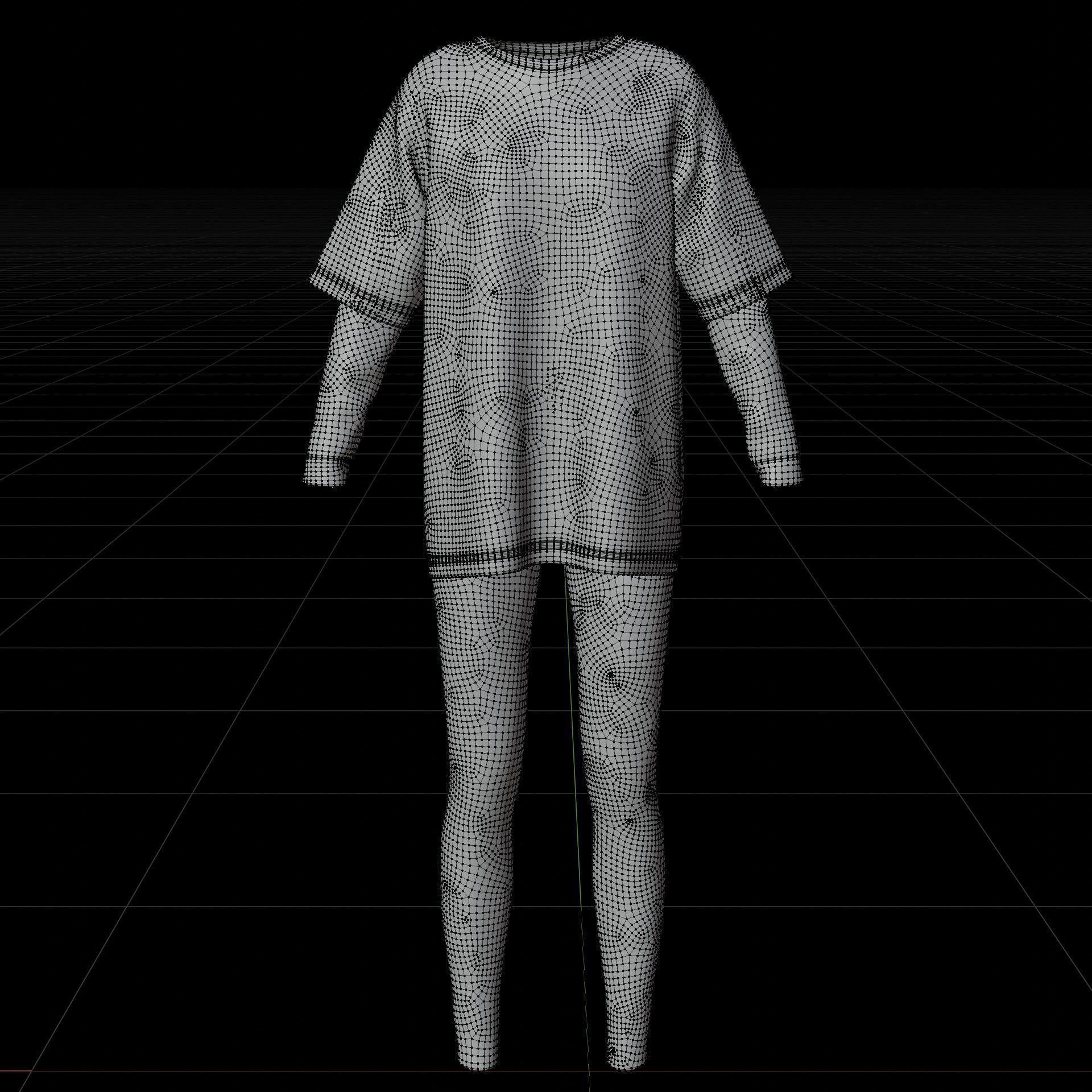 Oversized T-Shirt and Leggings Goth Outfit - White and Black ... 3D model_23