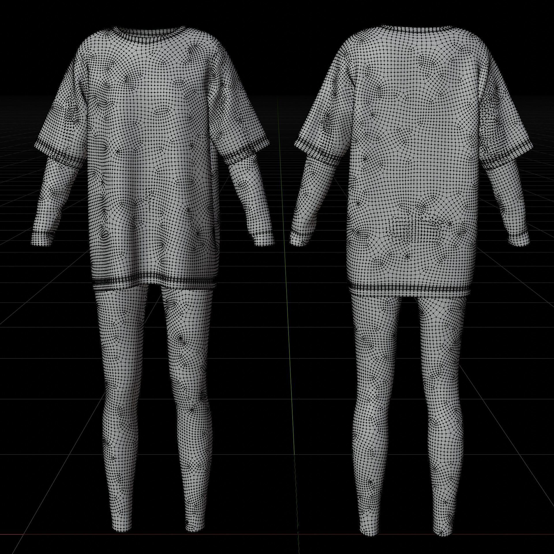 Oversized T-Shirt and Leggings Goth Outfit - White and Black ... 3D model_9