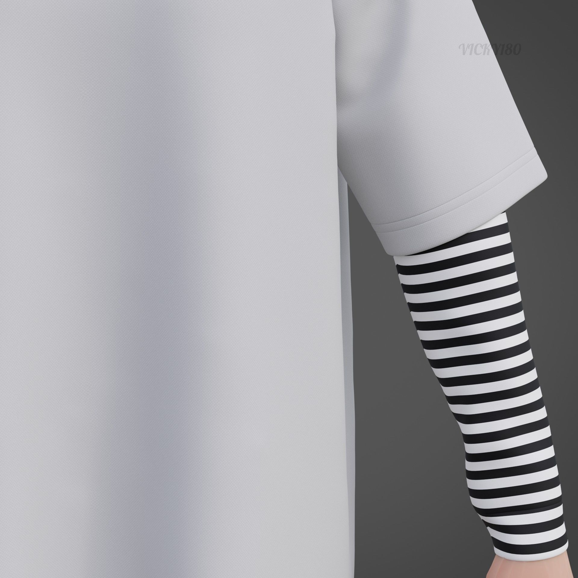 Oversized T-Shirt and Leggings Goth Outfit - White and Black ... 3D model_19