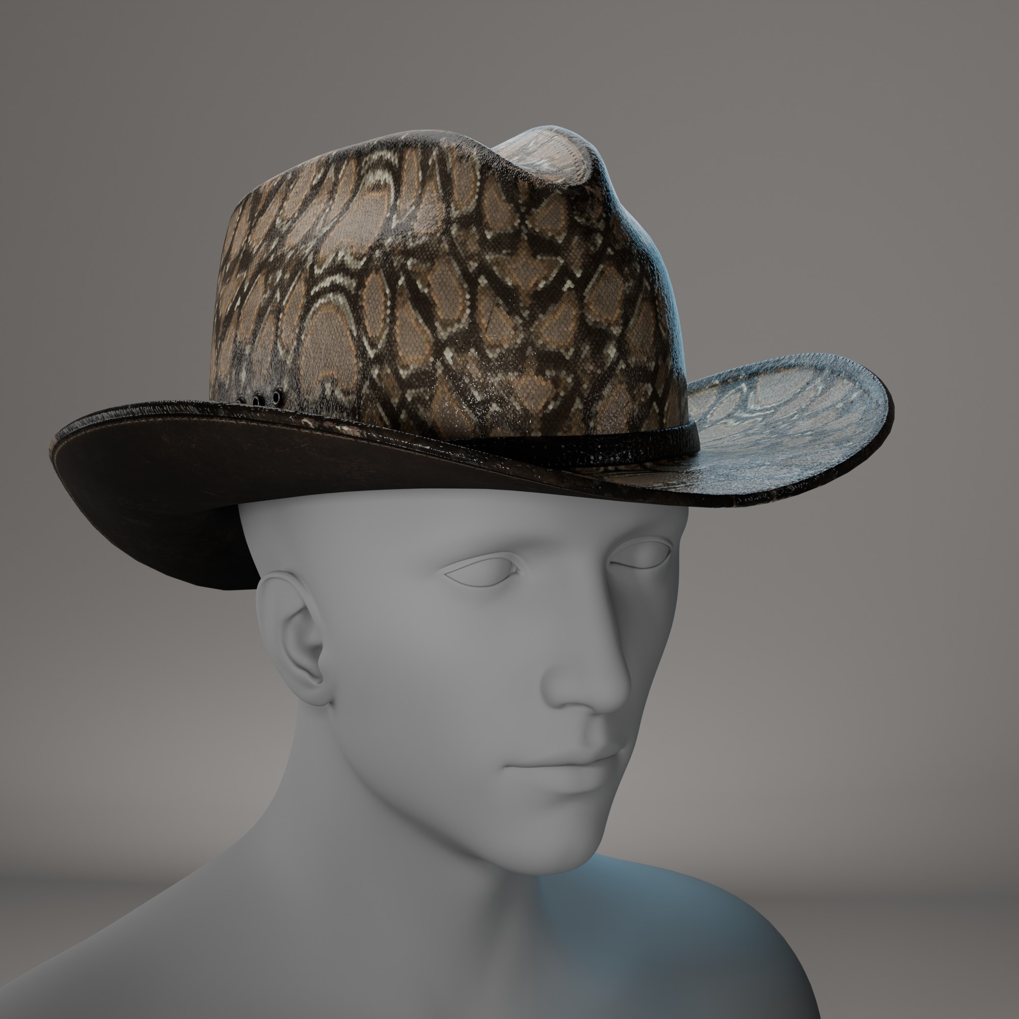 3D model of a cowboy hat with snakeskin texture Low-poly 3D model_7