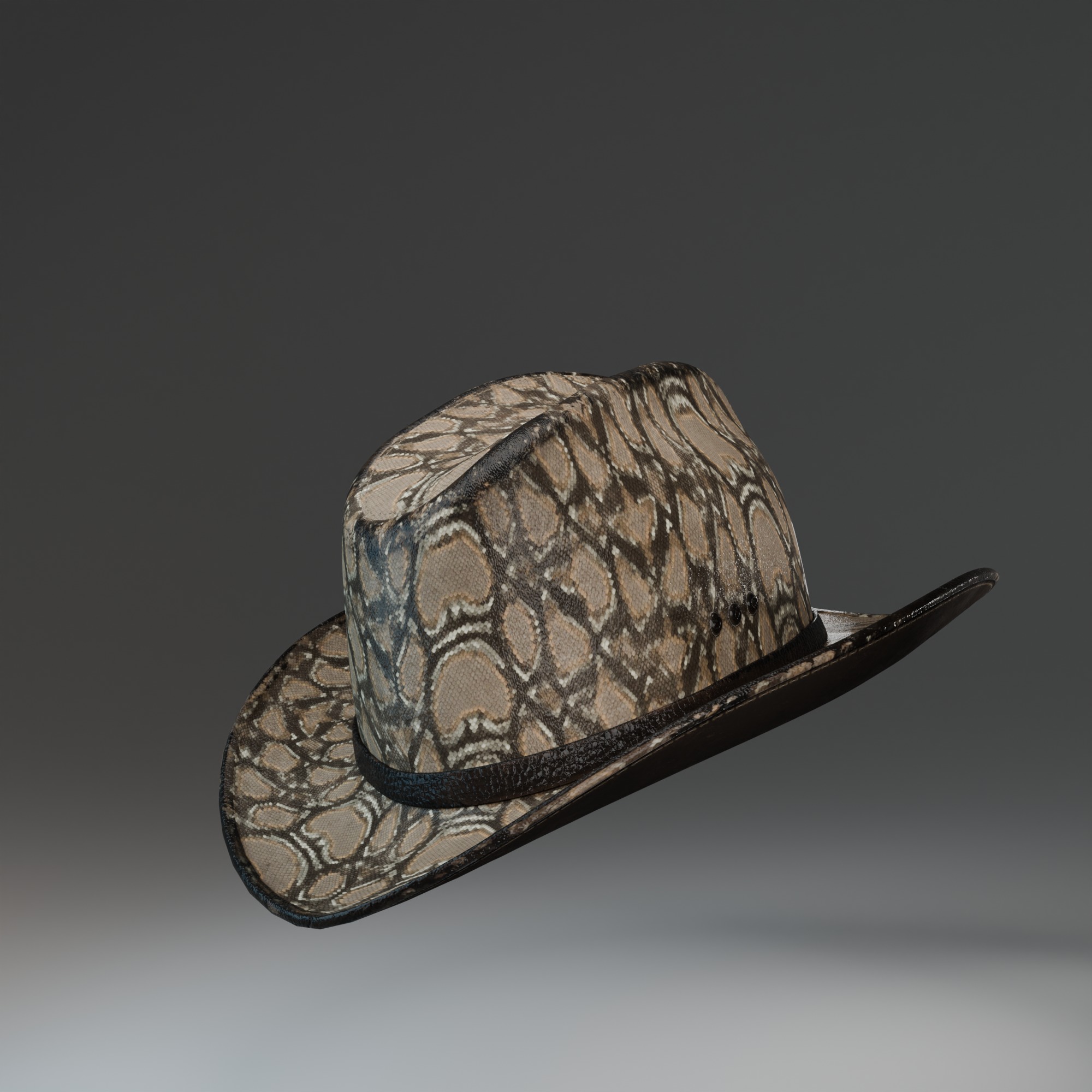 3D model of a cowboy hat with snakeskin texture Low-poly 3D model_3