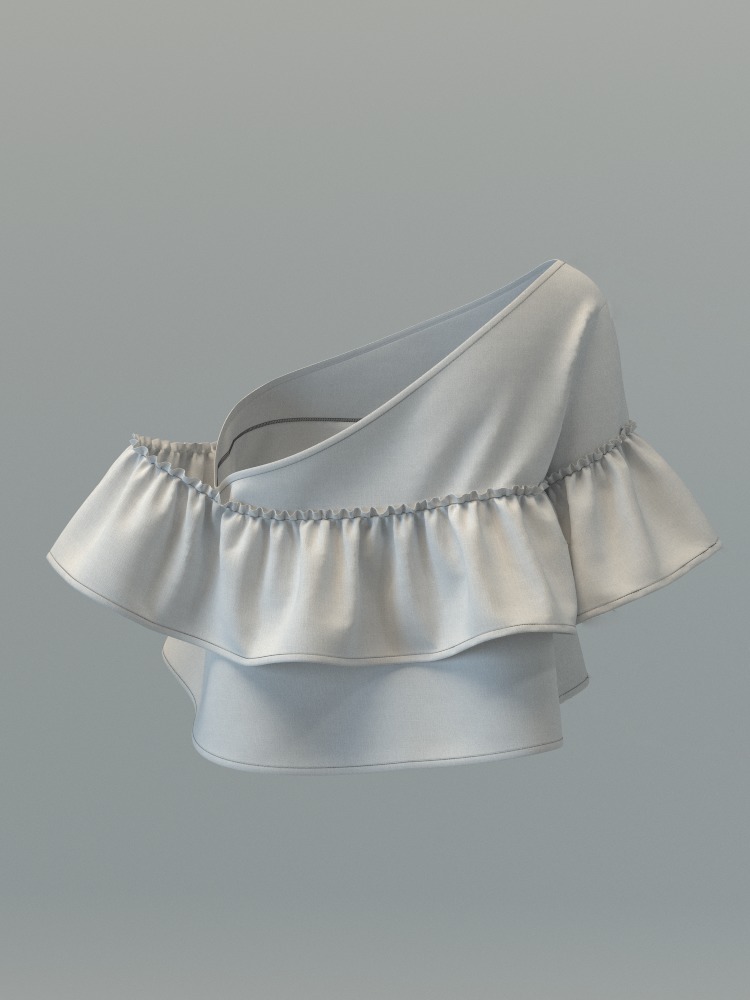 One Shoulder Top with Ruffles 3D model_6