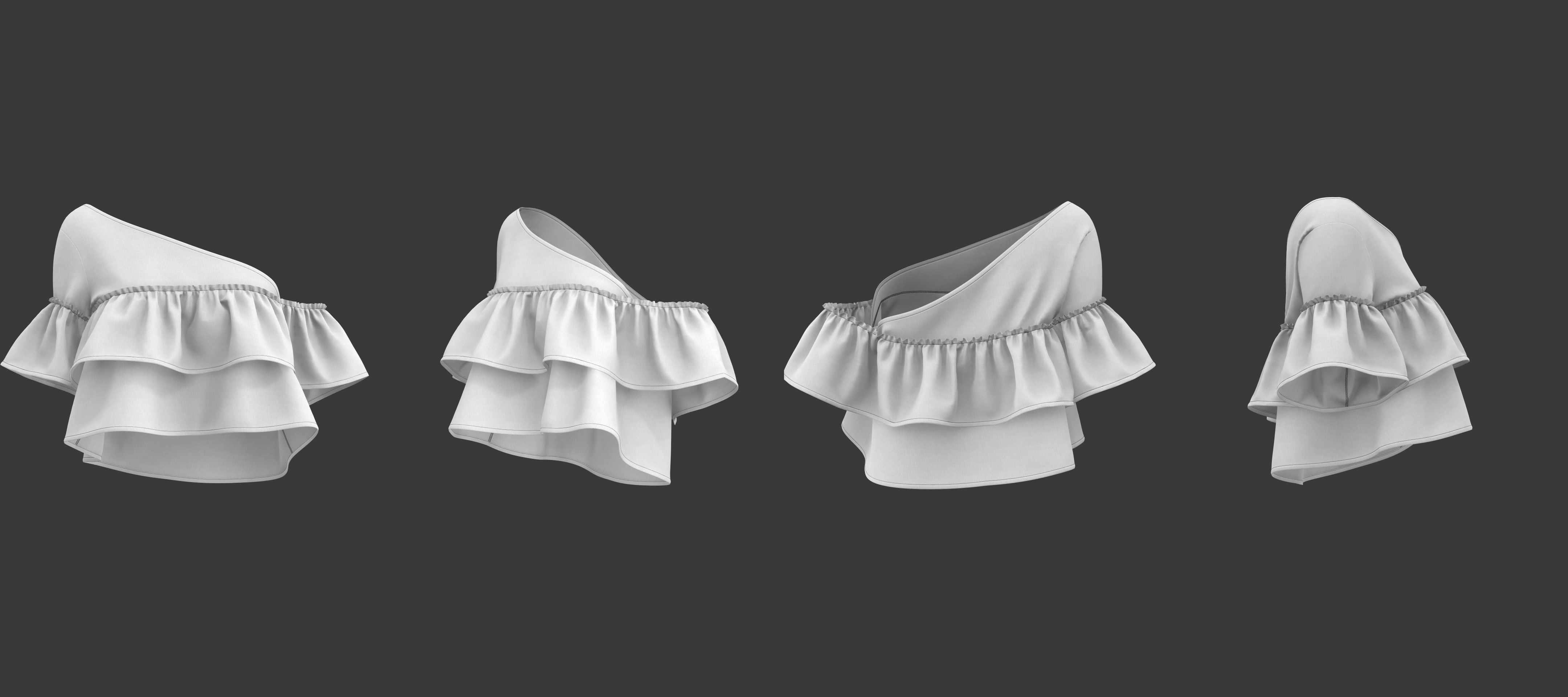 One Shoulder Top with Ruffles 3D model_7