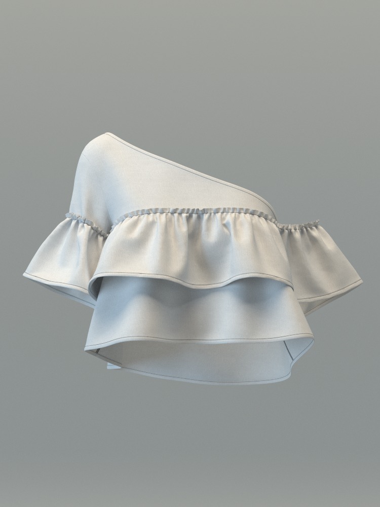 One Shoulder Top with Ruffles 3D model_5