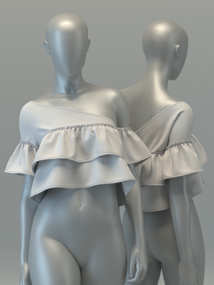 One Shoulder Top with Ruffles 3D model_3