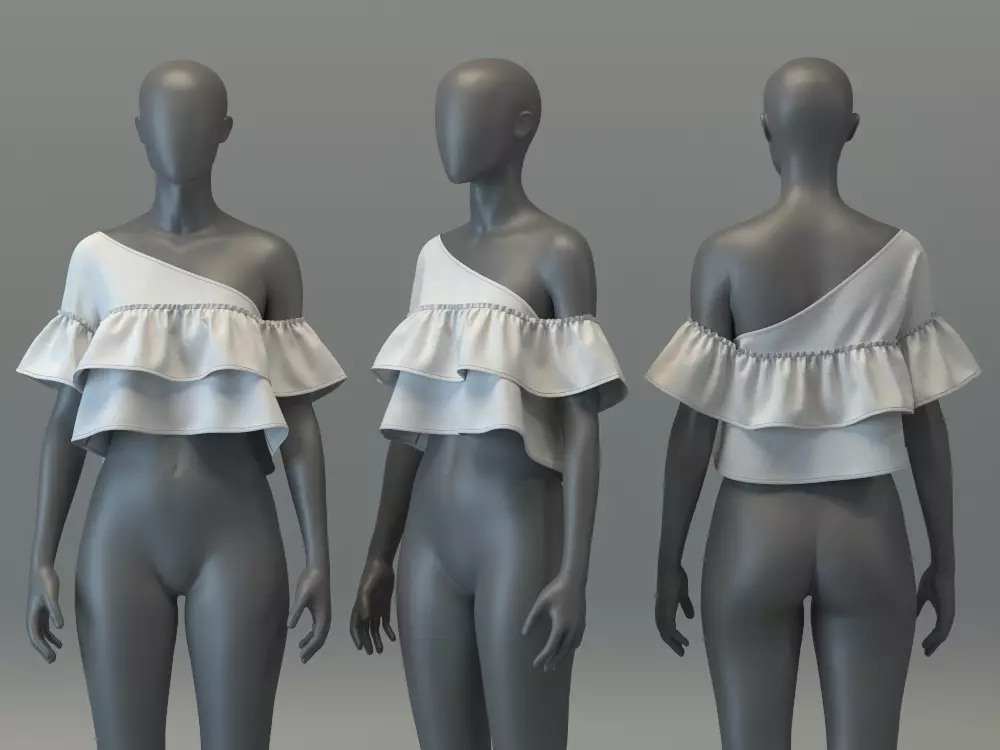 One Shoulder Top with Ruffles 3D model_0