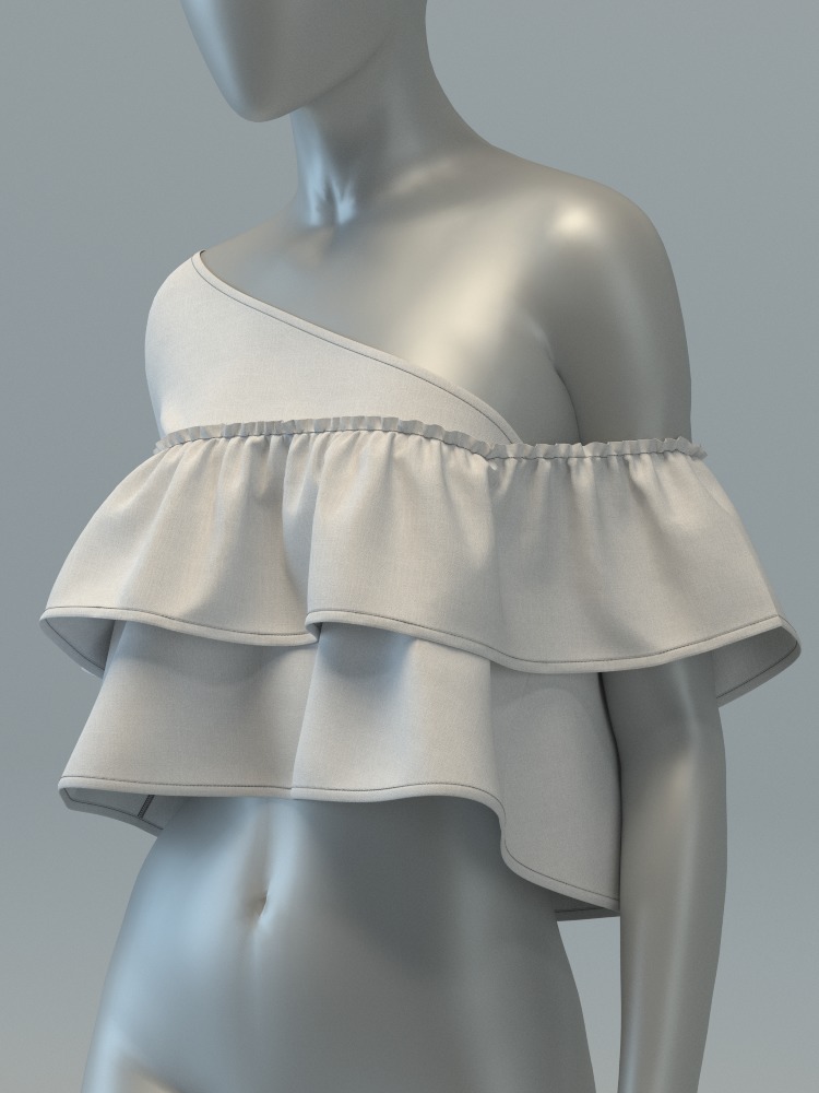 One Shoulder Top with Ruffles 3D model_4