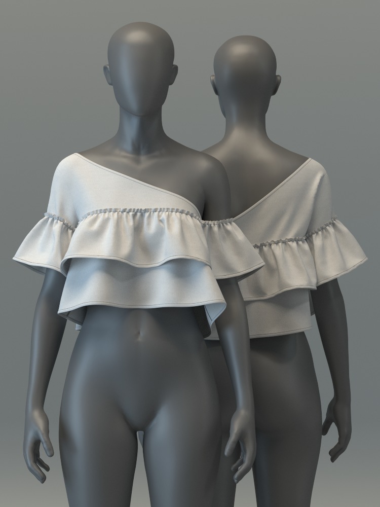 One Shoulder Top with Ruffles 3D model_2