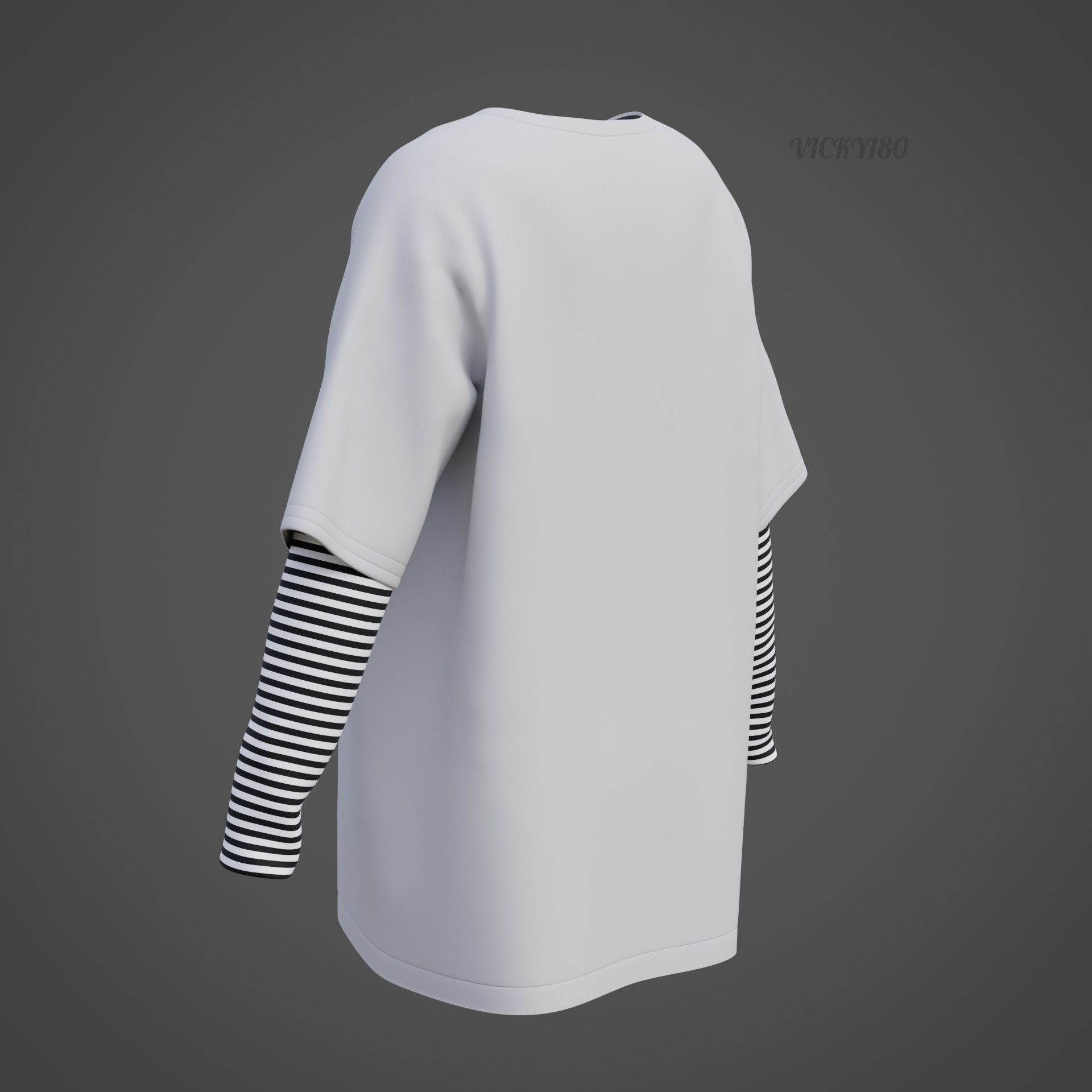 Punk Oversized Stripes Shirt - Harajuku Long Sleeves T-shirt  3D model_25