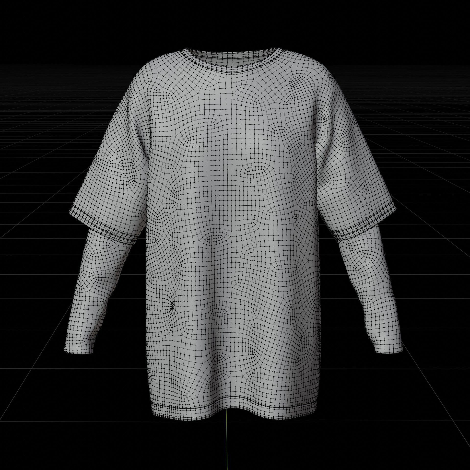 Punk Oversized Stripes Shirt - Harajuku Long Sleeves T-shirt  3D model_17