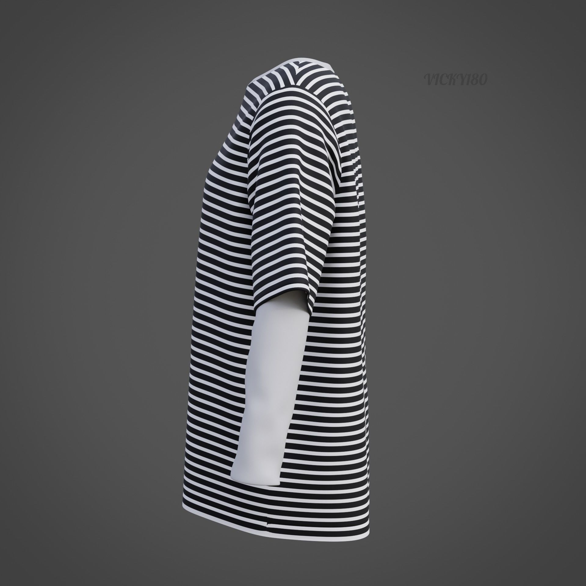 Punk Oversized Stripes Shirt - Harajuku Long Sleeves T-shirt  3D model_36