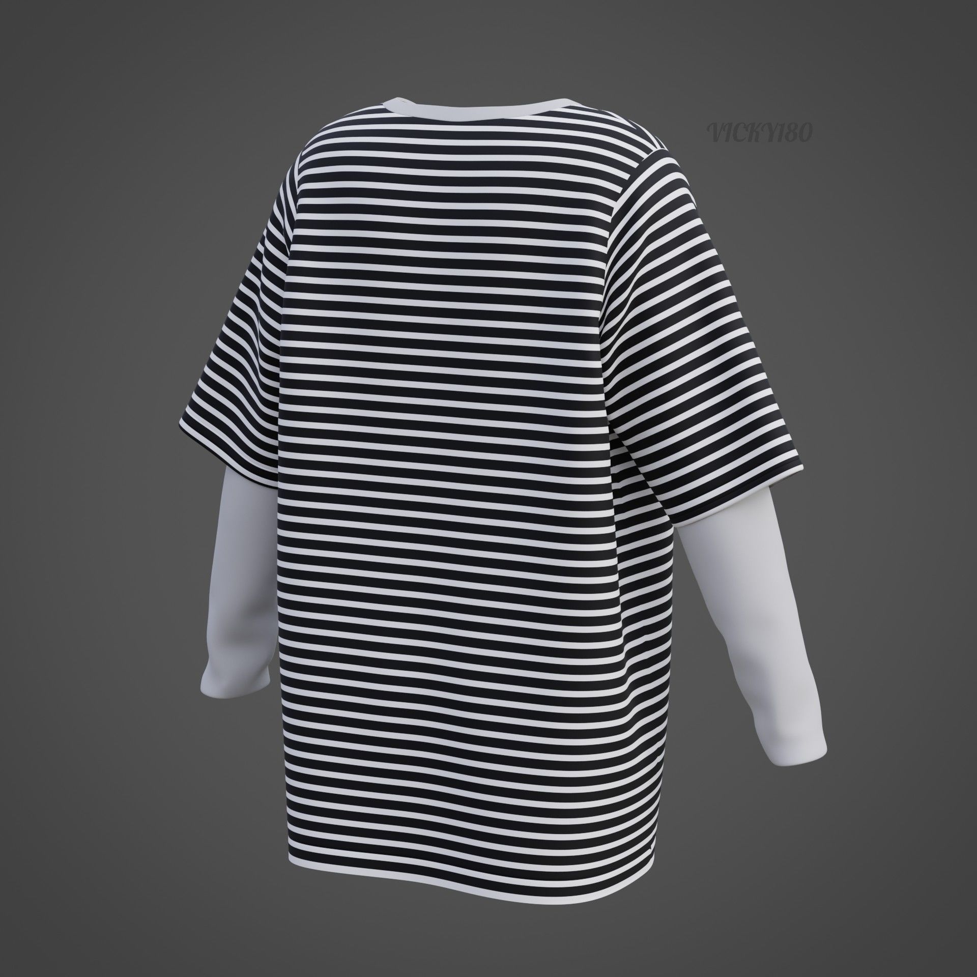 Punk Oversized Stripes Shirt - Harajuku Long Sleeves T-shirt  3D model_33