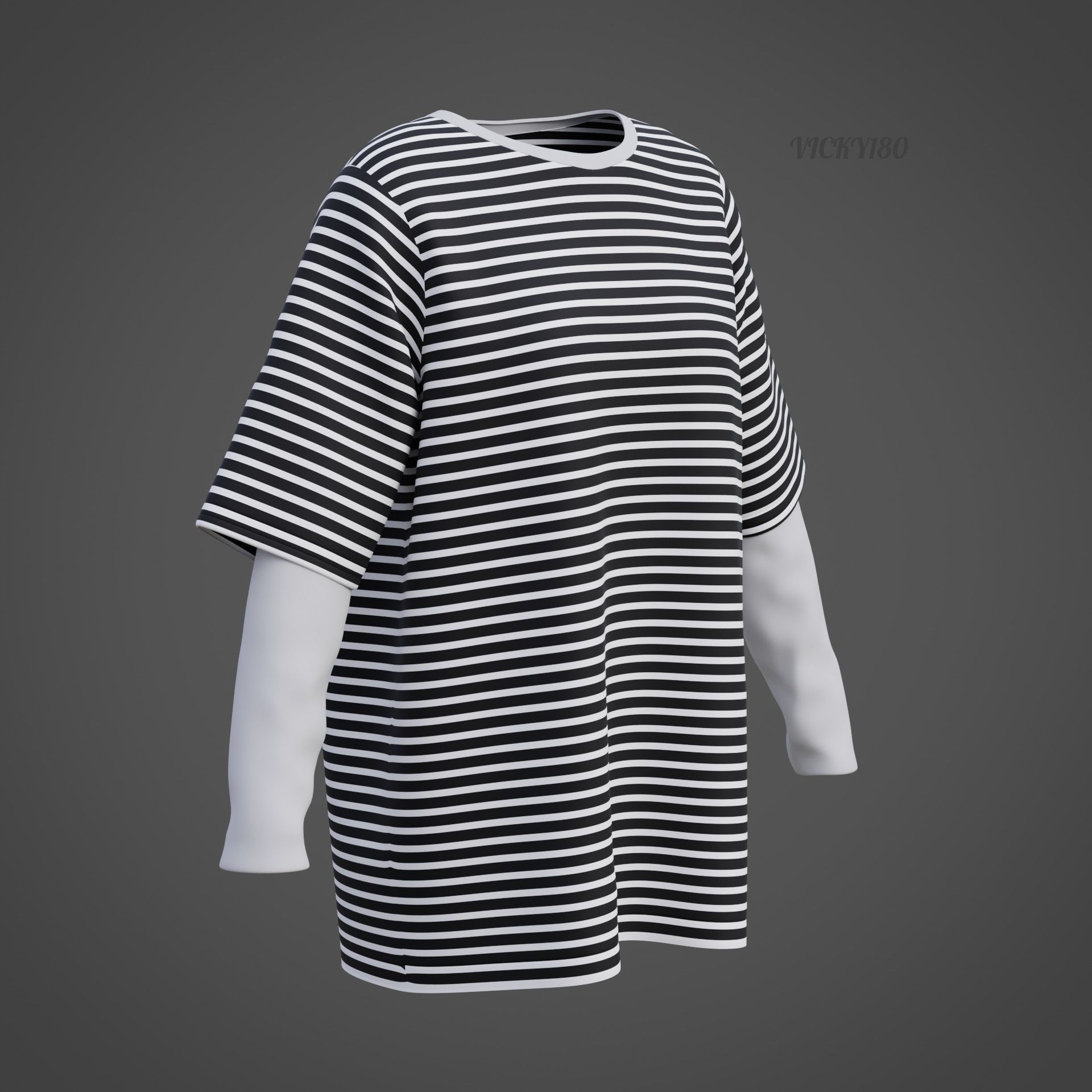 Punk Oversized Stripes Shirt - Harajuku Long Sleeves T-shirt  3D model_30