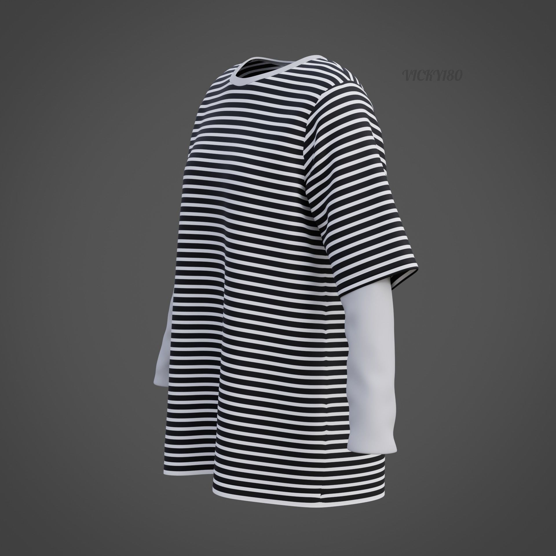 Punk Oversized Stripes Shirt - Harajuku Long Sleeves T-shirt  3D model_37