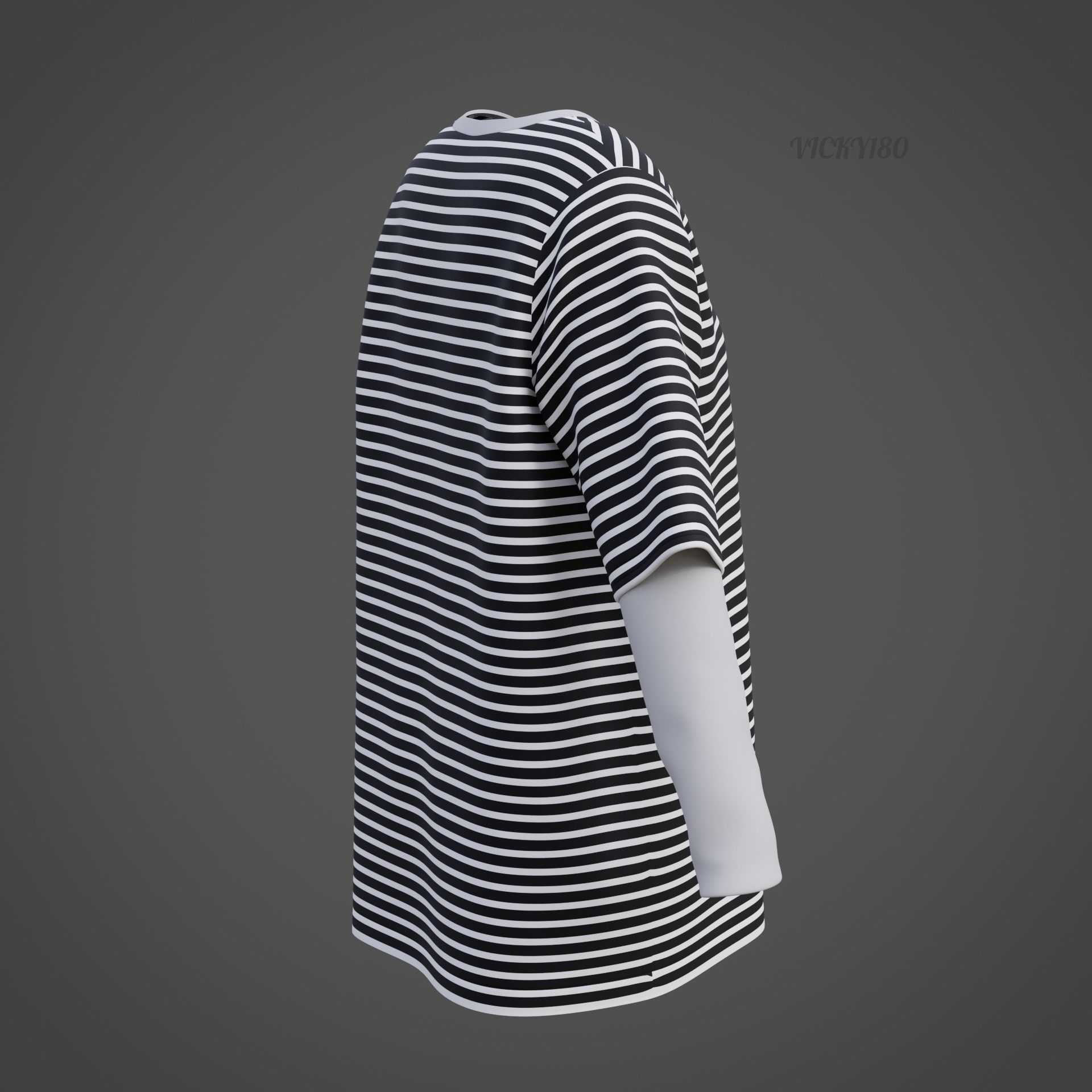 Punk Oversized Stripes Shirt - Harajuku Long Sleeves T-shirt  3D model_32