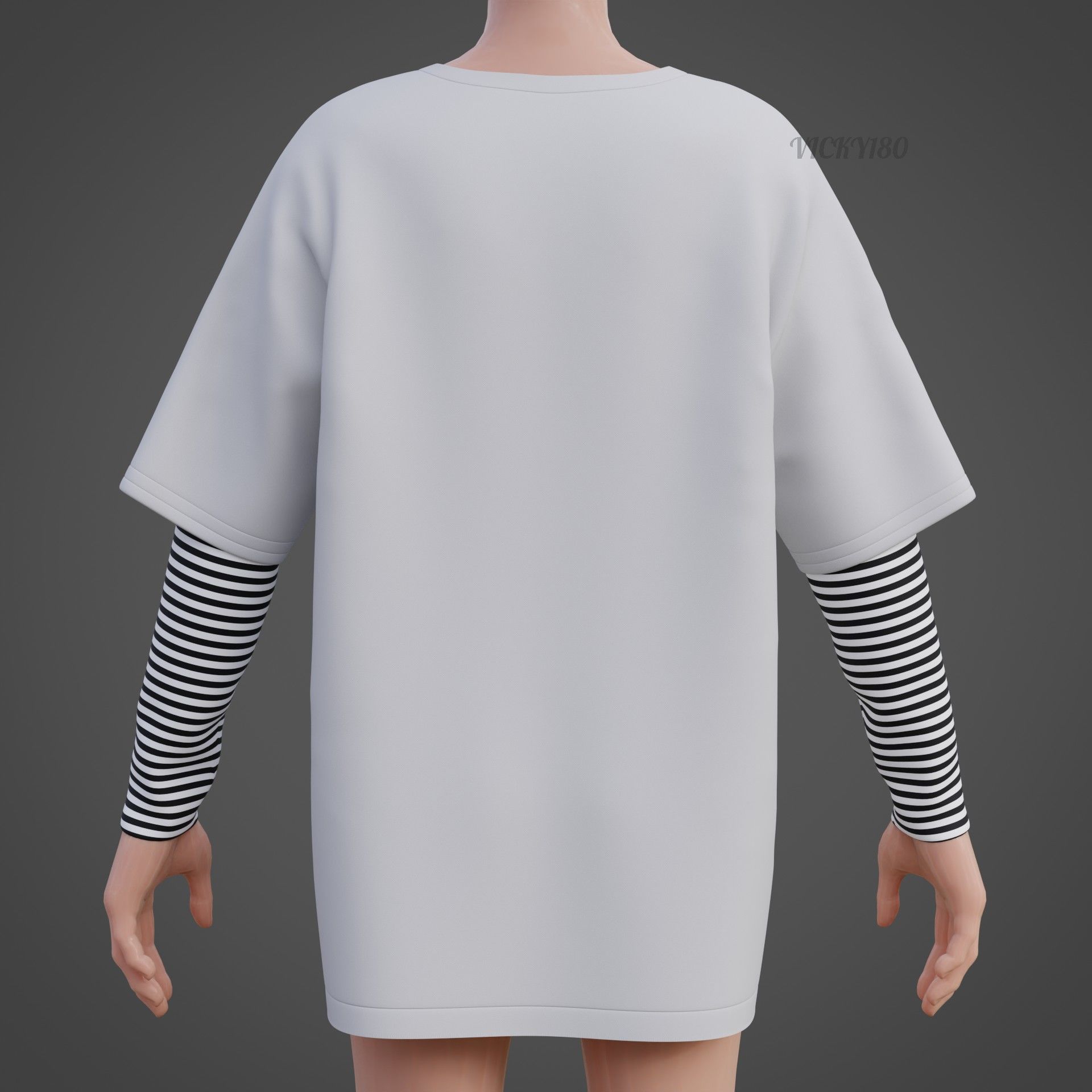 Punk Oversized Stripes Shirt - Harajuku Long Sleeves T-shirt  3D model_9