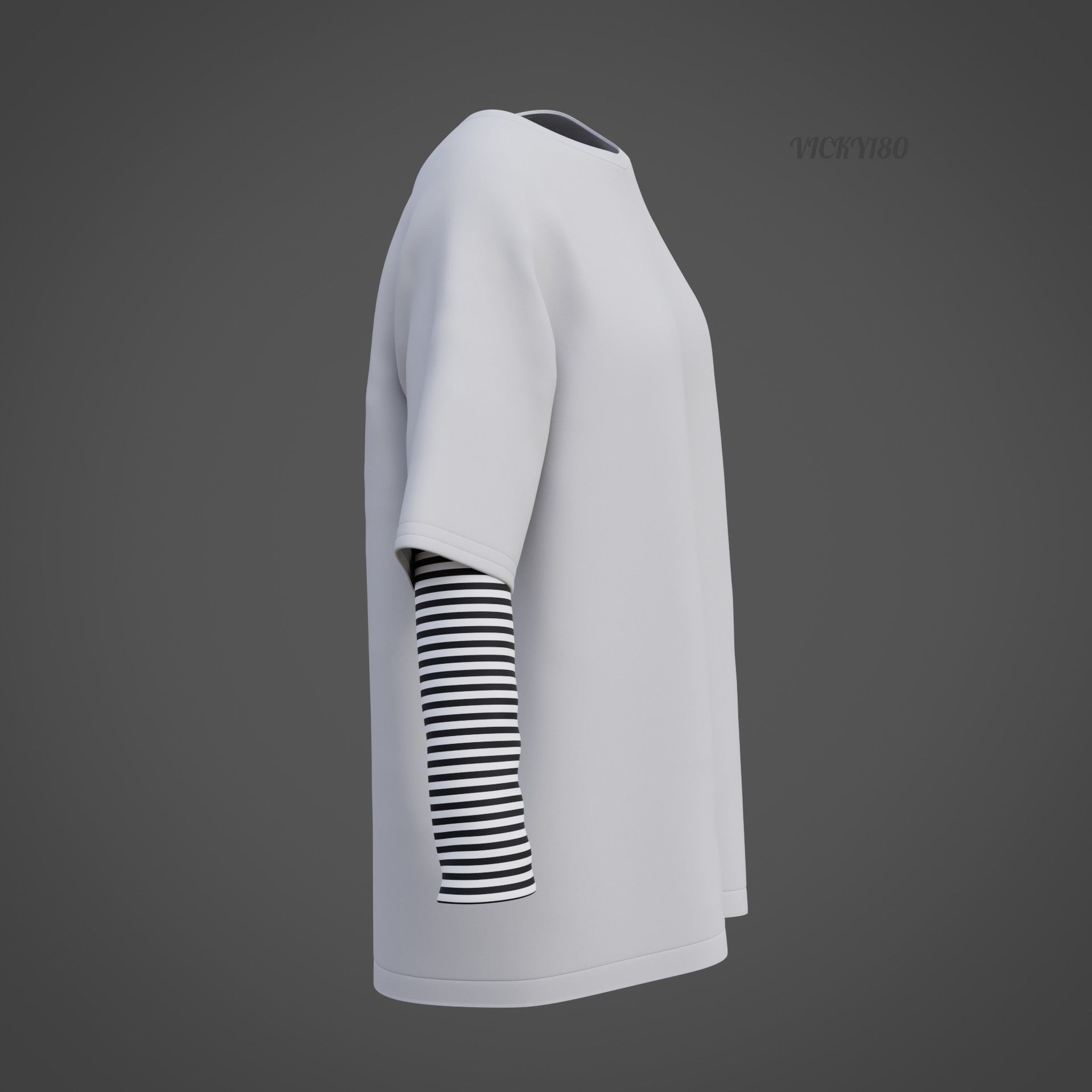 Punk Oversized Stripes Shirt - Harajuku Long Sleeves T-shirt  3D model_21