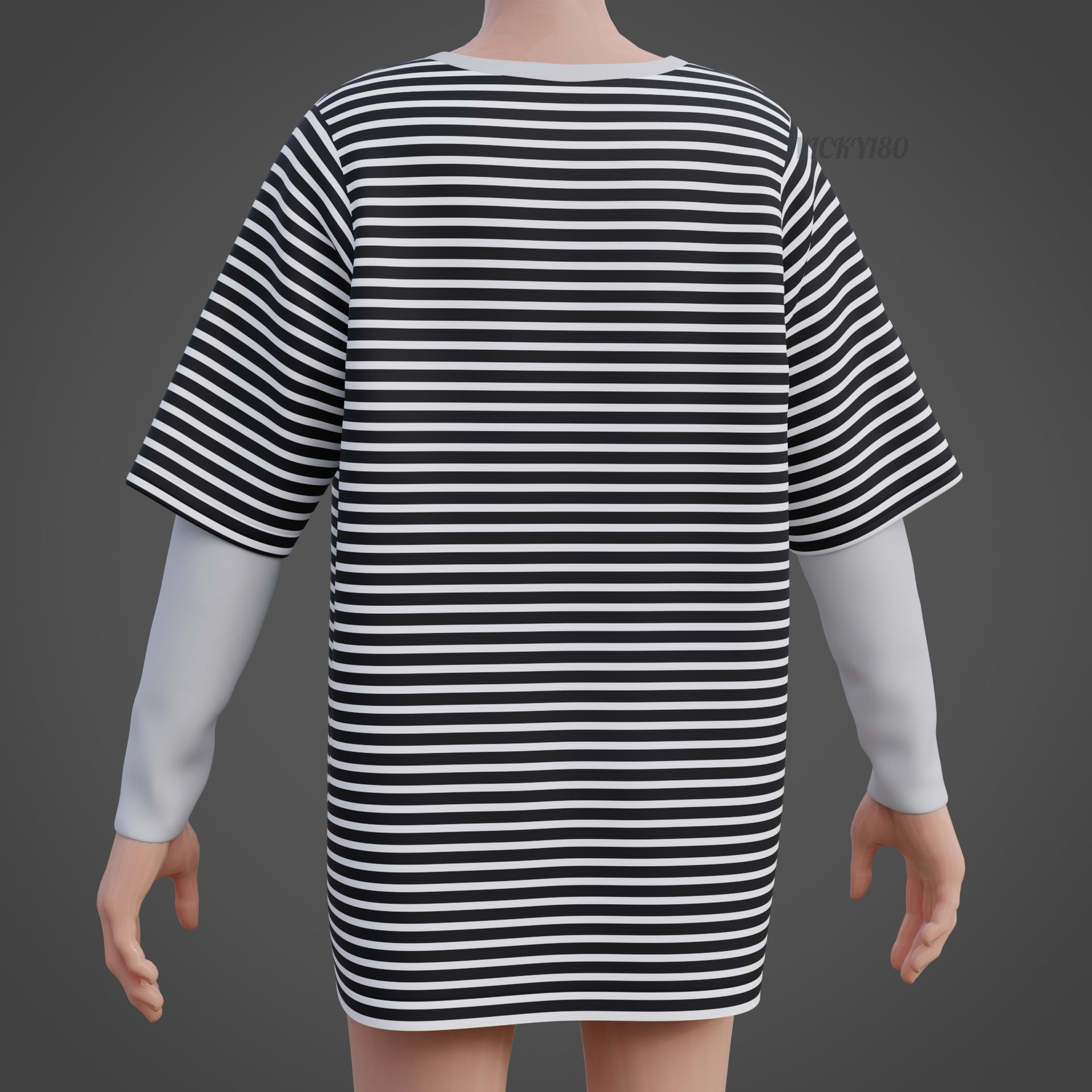 Punk Oversized Stripes Shirt - Harajuku Long Sleeves T-shirt  3D model_7