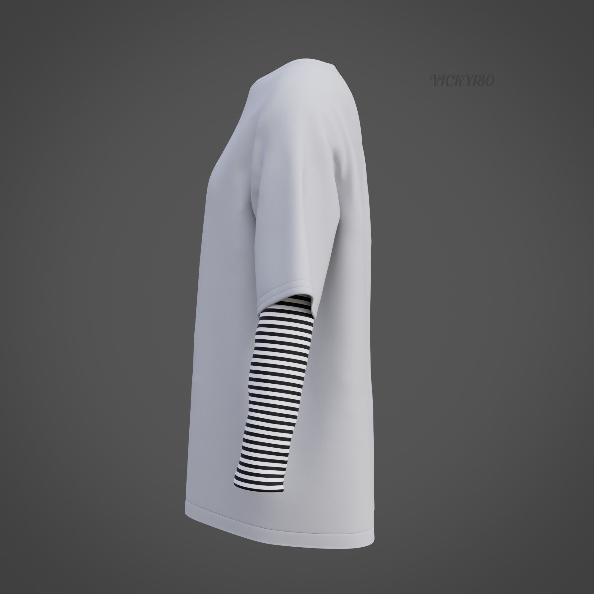 Punk Oversized Stripes Shirt - Harajuku Long Sleeves T-shirt  3D model_26