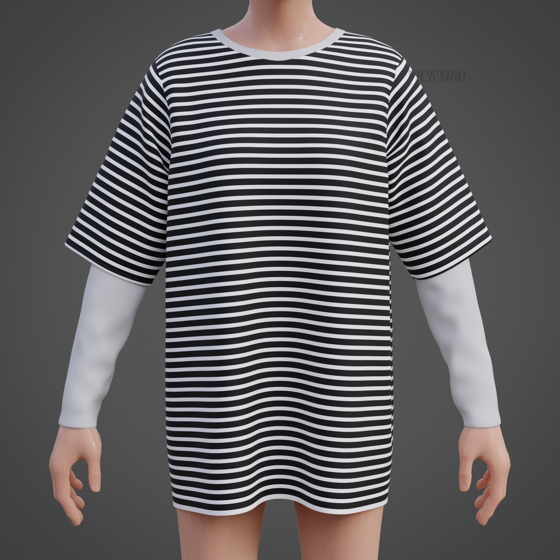 Punk Oversized Stripes Shirt - Harajuku Long Sleeves T-shirt  3D model_6