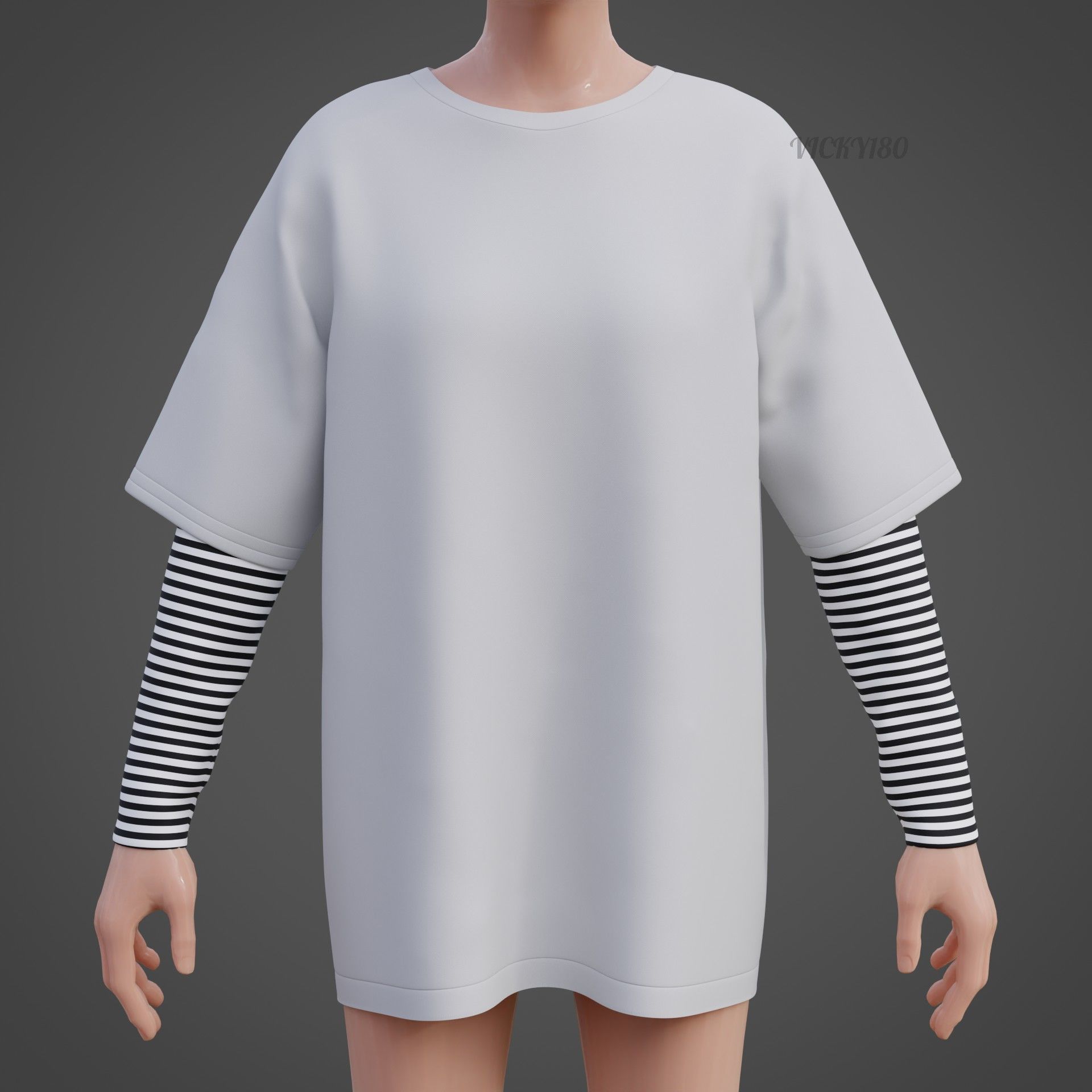 Punk Oversized Stripes Shirt - Harajuku Long Sleeves T-shirt  3D model_8