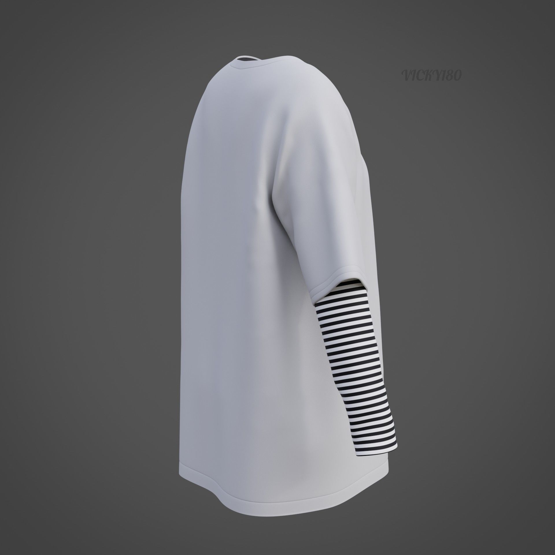 Punk Oversized Stripes Shirt - Harajuku Long Sleeves T-shirt  3D model_22