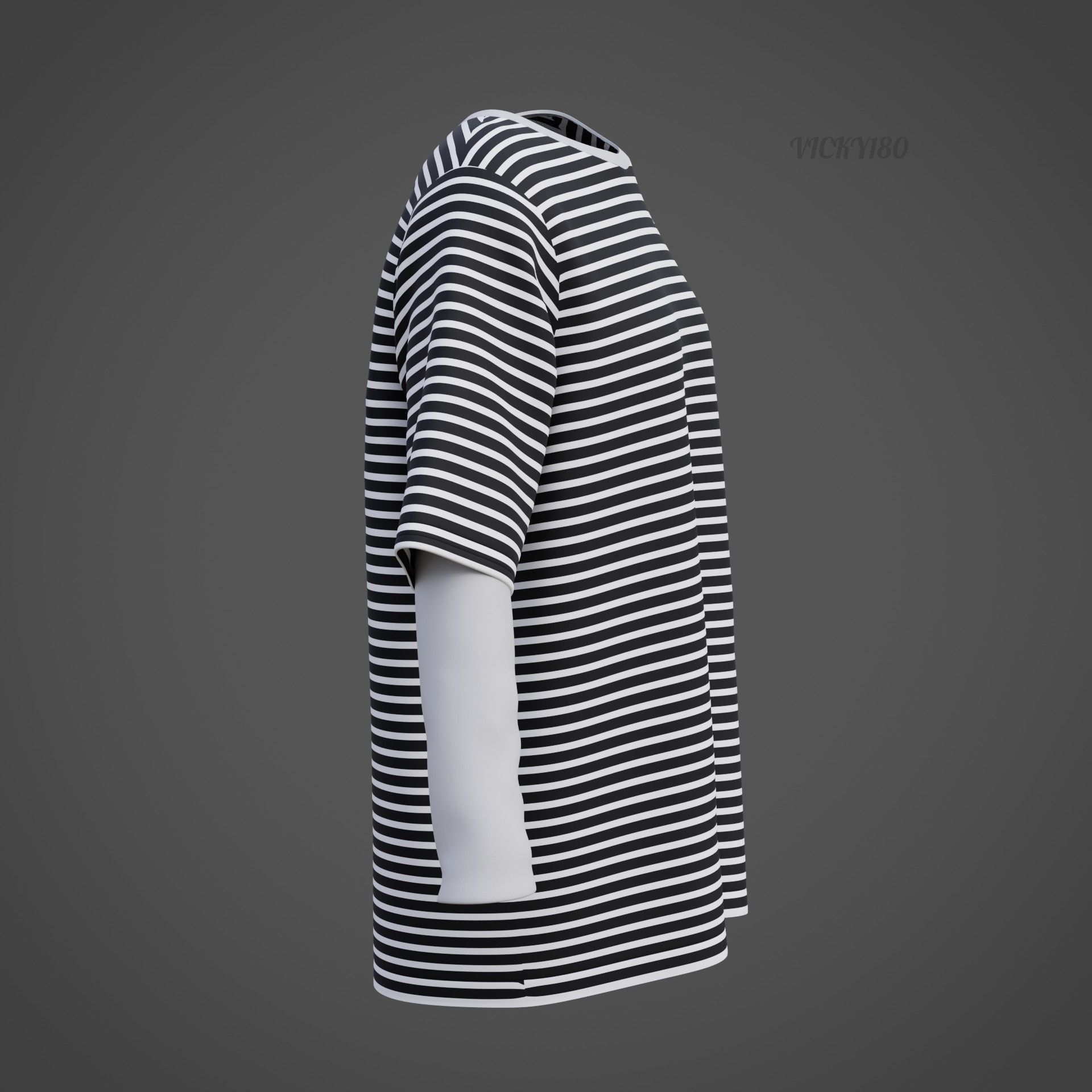 Punk Oversized Stripes Shirt - Harajuku Long Sleeves T-shirt  3D model_31