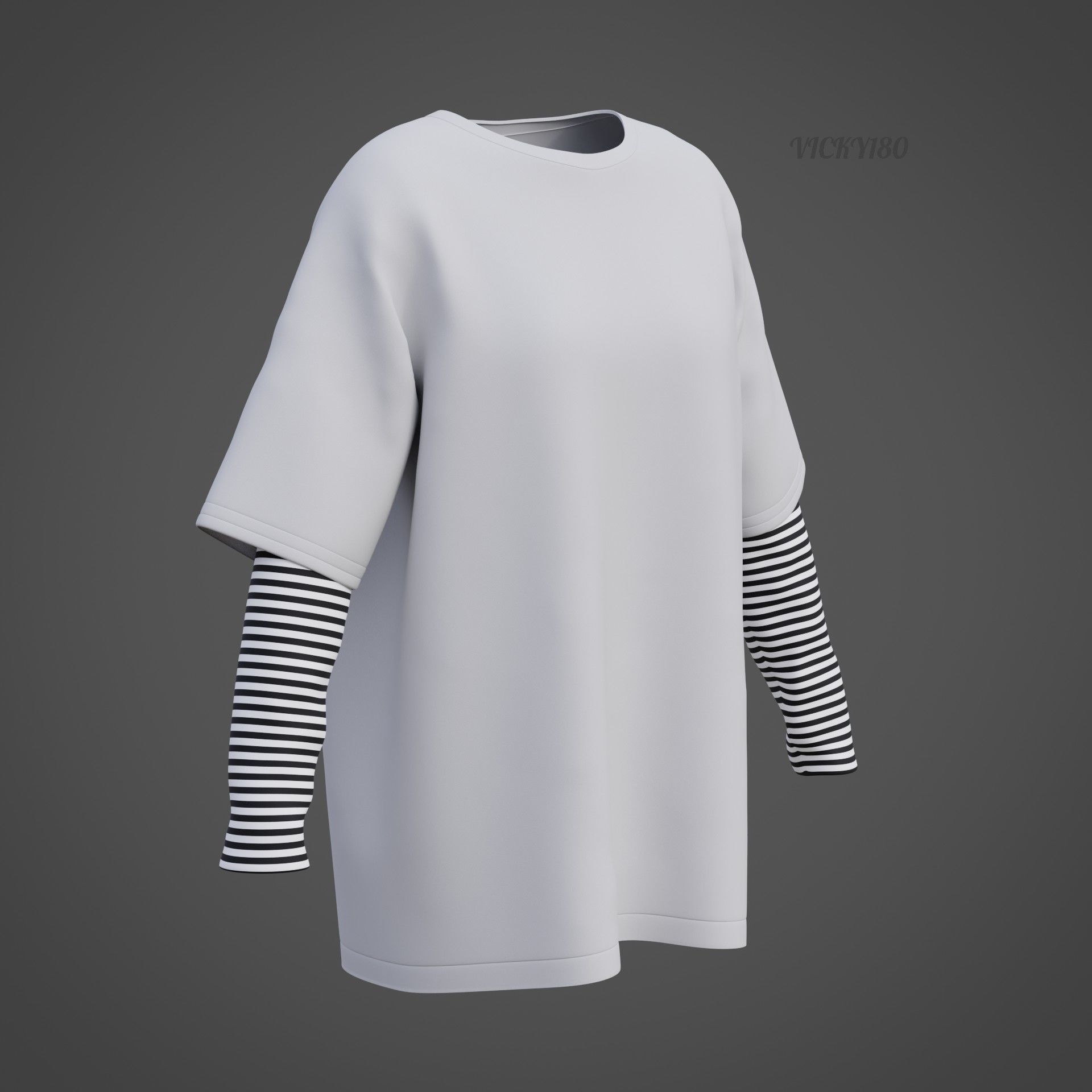 Punk Oversized Stripes Shirt - Harajuku Long Sleeves T-shirt  3D model_20