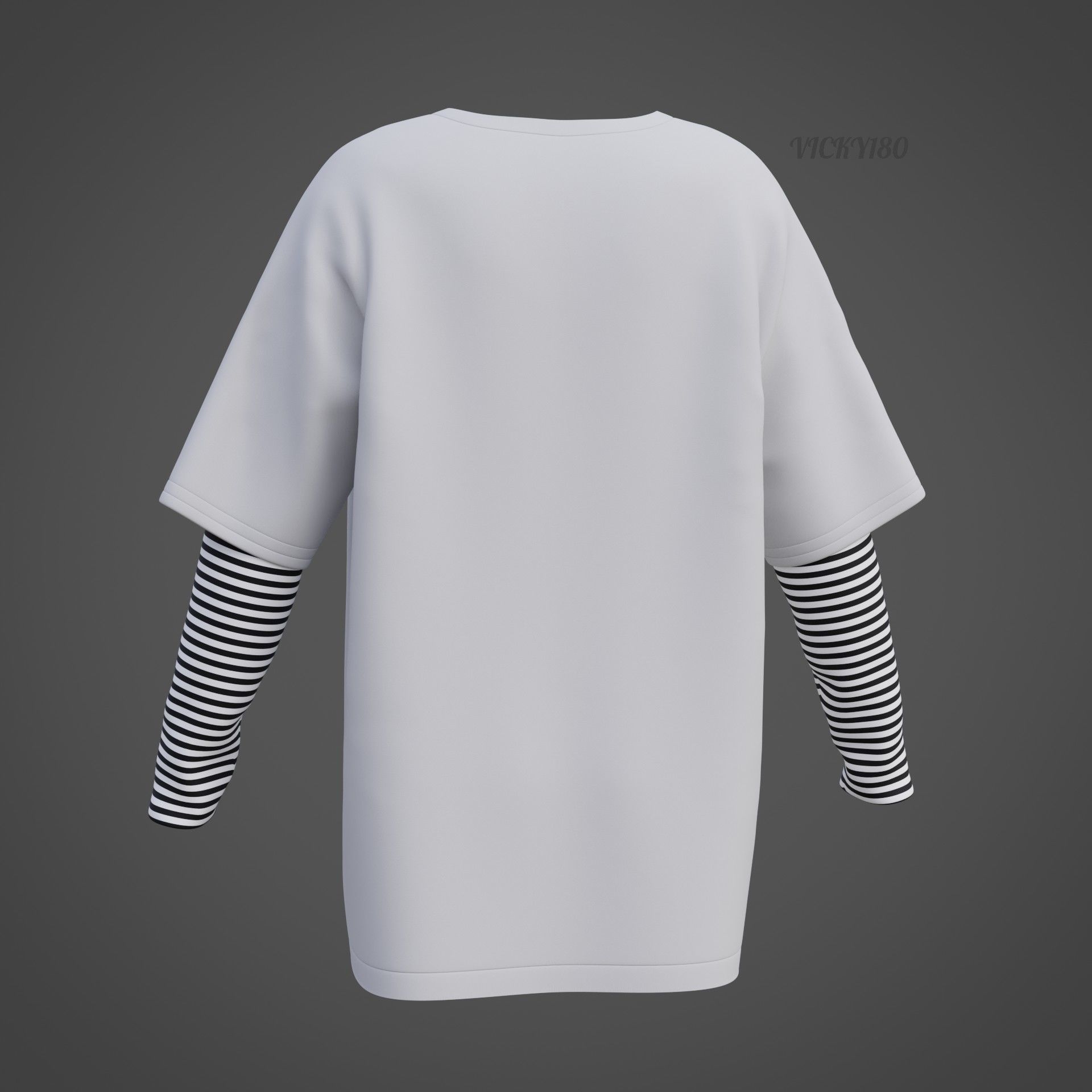 Punk Oversized Stripes Shirt - Harajuku Long Sleeves T-shirt  3D model_24