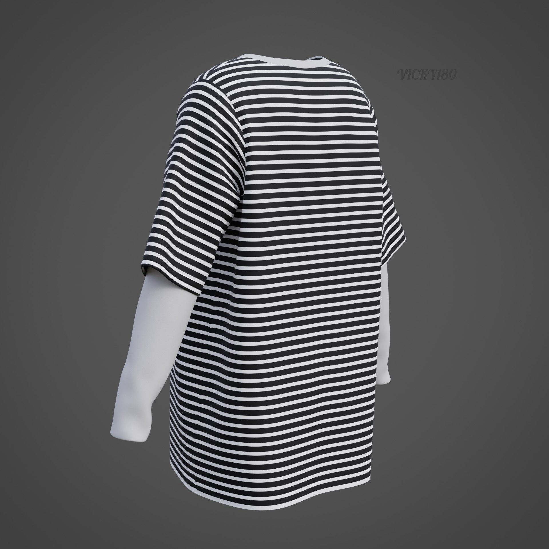 Punk Oversized Stripes Shirt - Harajuku Long Sleeves T-shirt  3D model_35