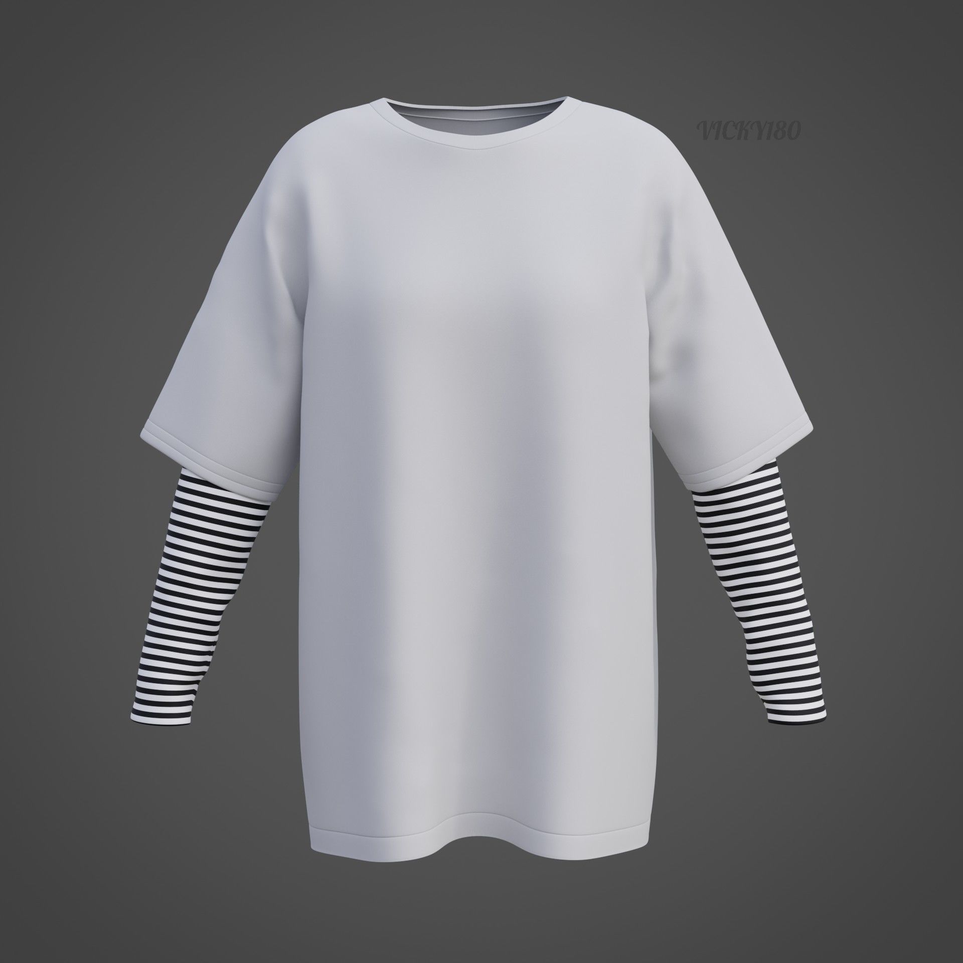 Punk Oversized Stripes Shirt - Harajuku Long Sleeves T-shirt  3D model_19