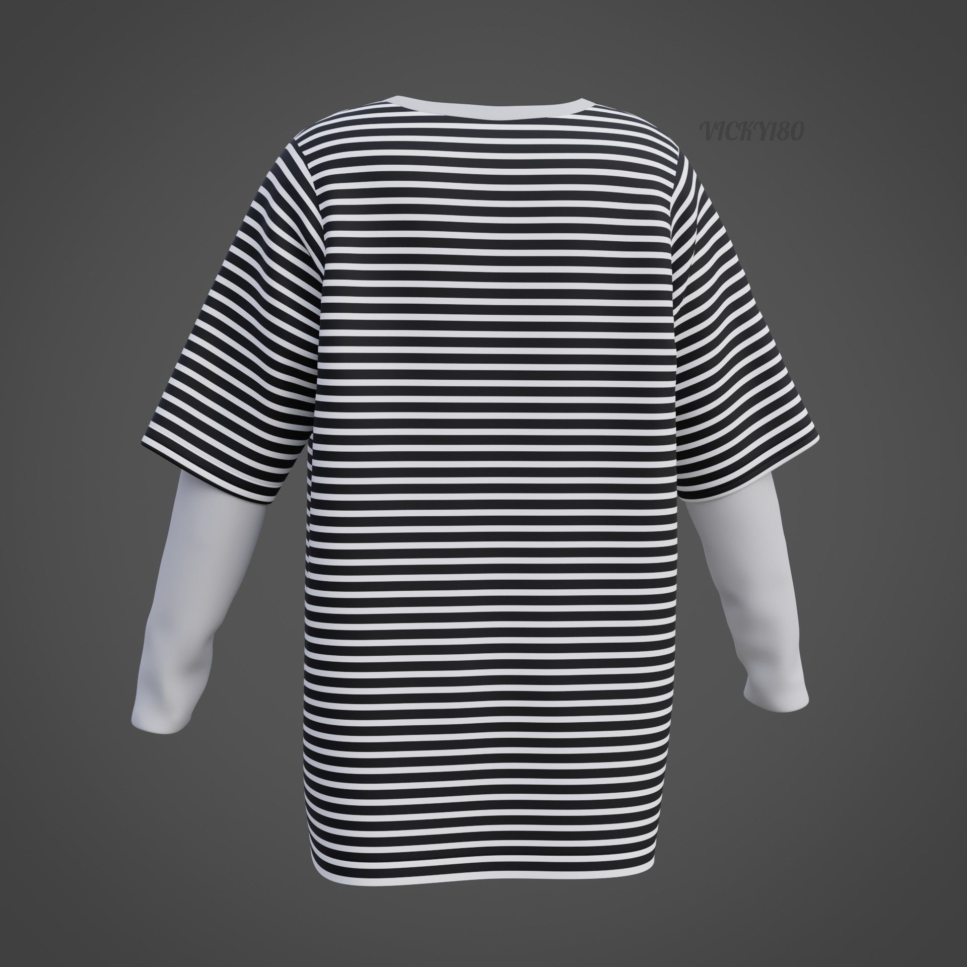 Punk Oversized Stripes Shirt - Harajuku Long Sleeves T-shirt  3D model_34