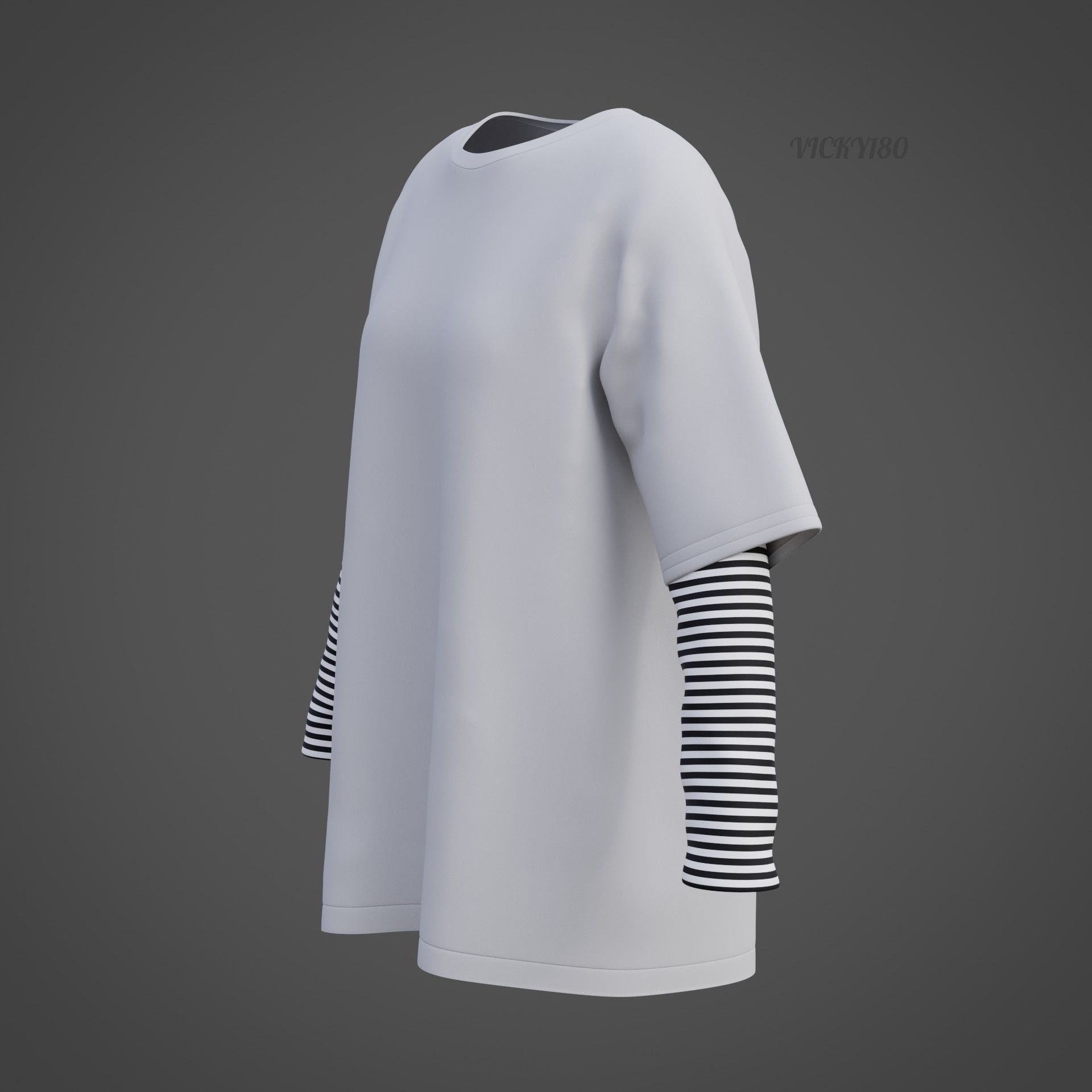 Punk Oversized Stripes Shirt - Harajuku Long Sleeves T-shirt  3D model_27