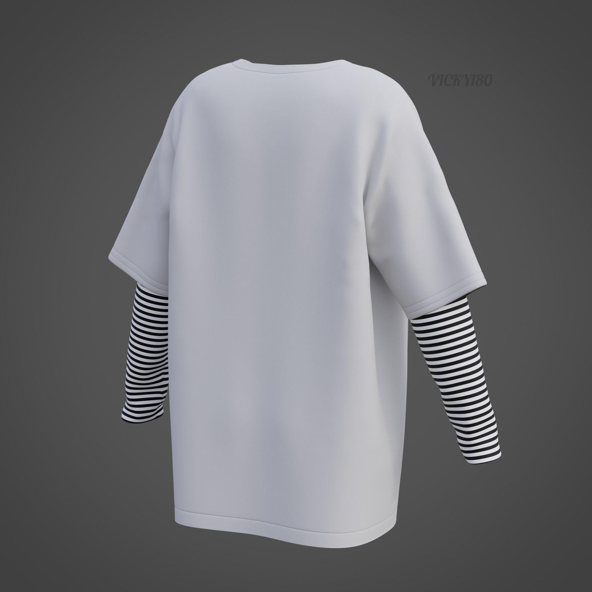 Punk Oversized Stripes Shirt - Harajuku Long Sleeves T-shirt  3D model_23