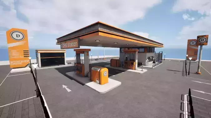 Gas Station  Low-poly 3D model