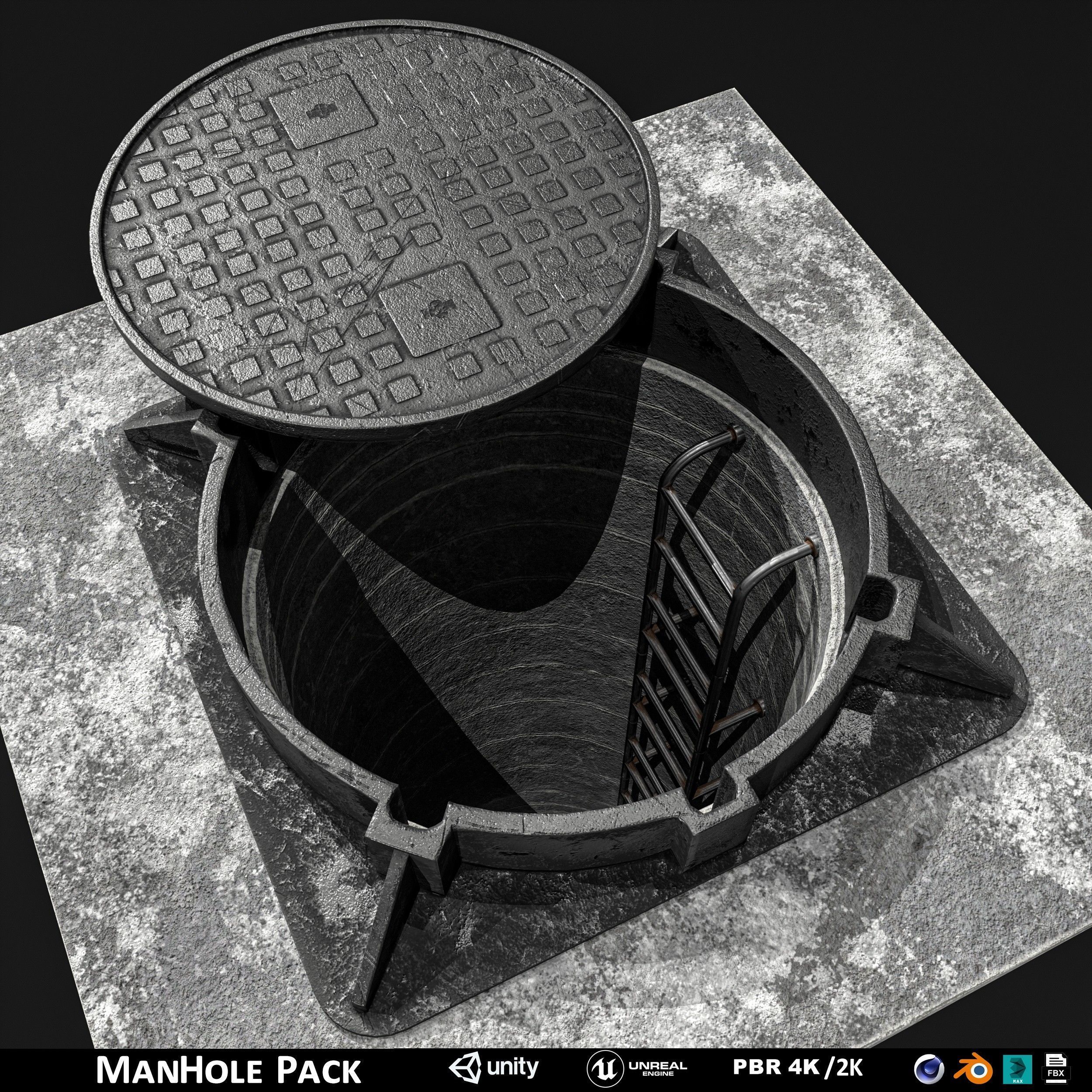 Manhole and Ground Tunnel Low-poly 3D model_1
