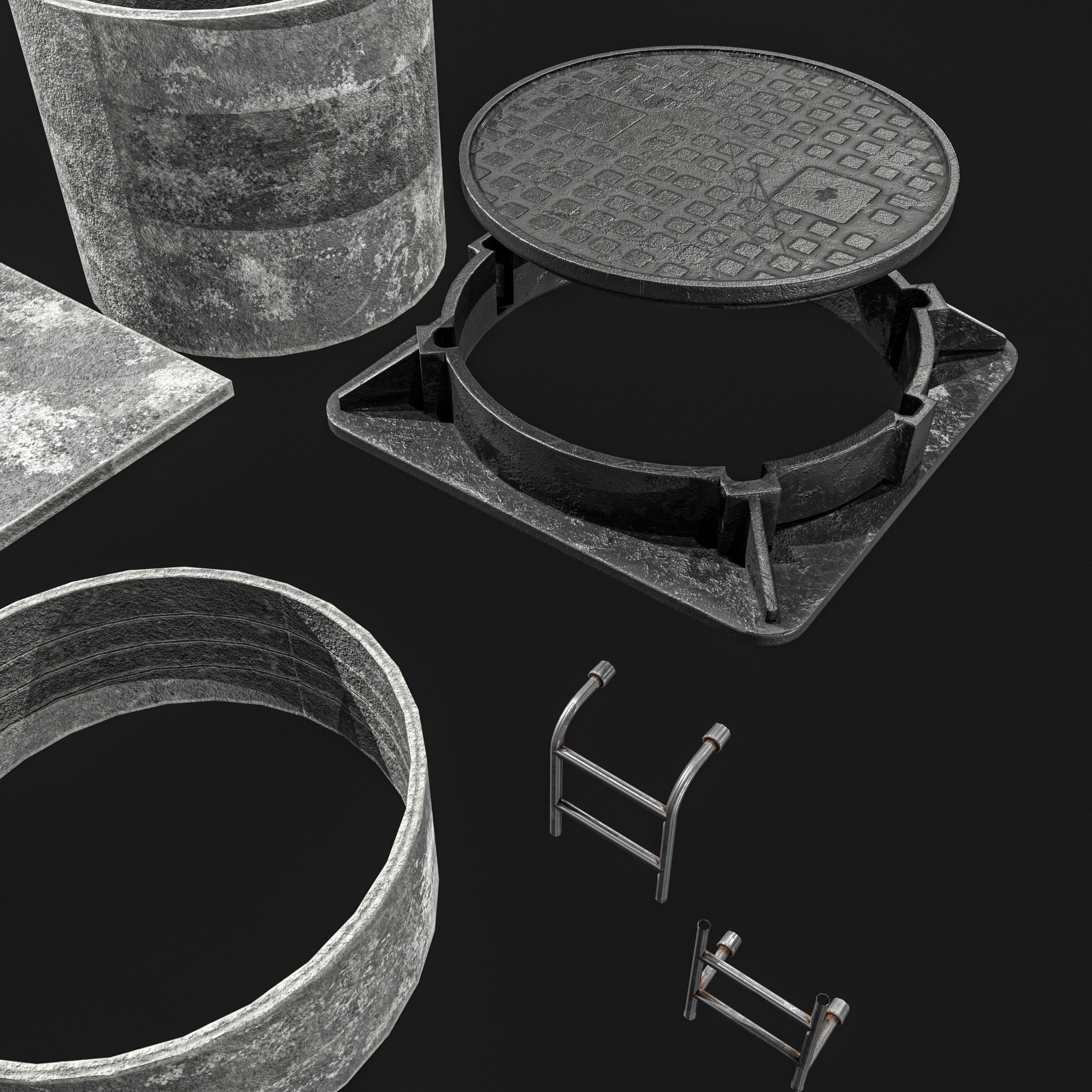 Manhole and Ground Tunnel Low-poly 3D model_10