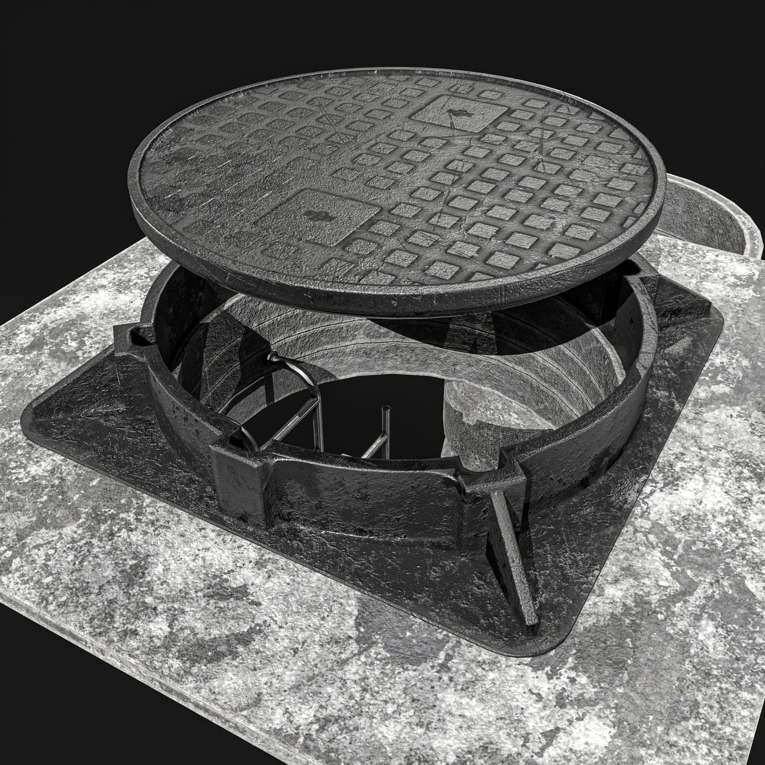 Manhole and Ground Tunnel Low-poly 3D model_9
