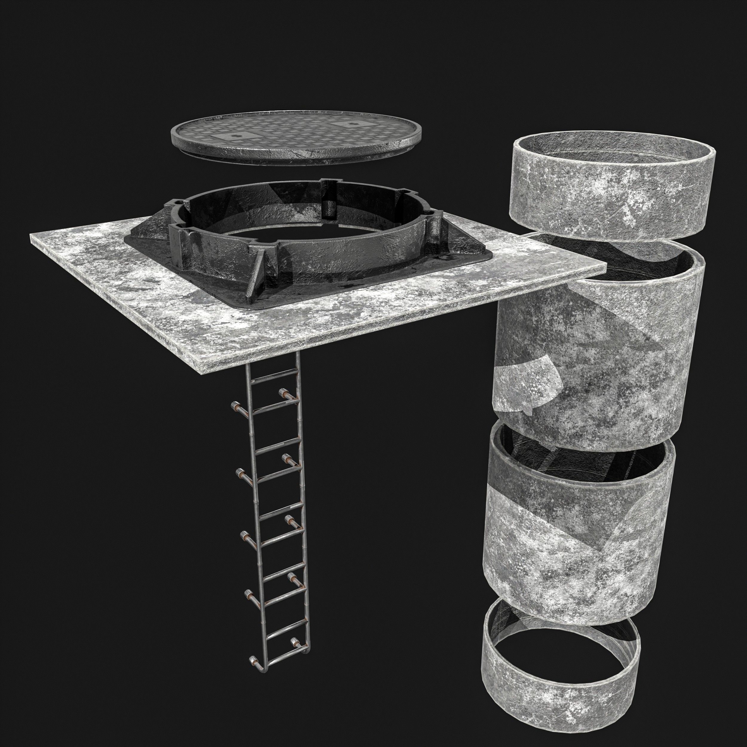 Manhole and Ground Tunnel Low-poly 3D model_7